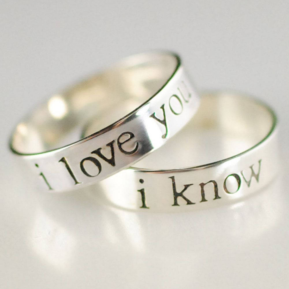 silver rings, engraved with 'i love you' and 'i know', soft white surface, SD Desktop Wallpaper