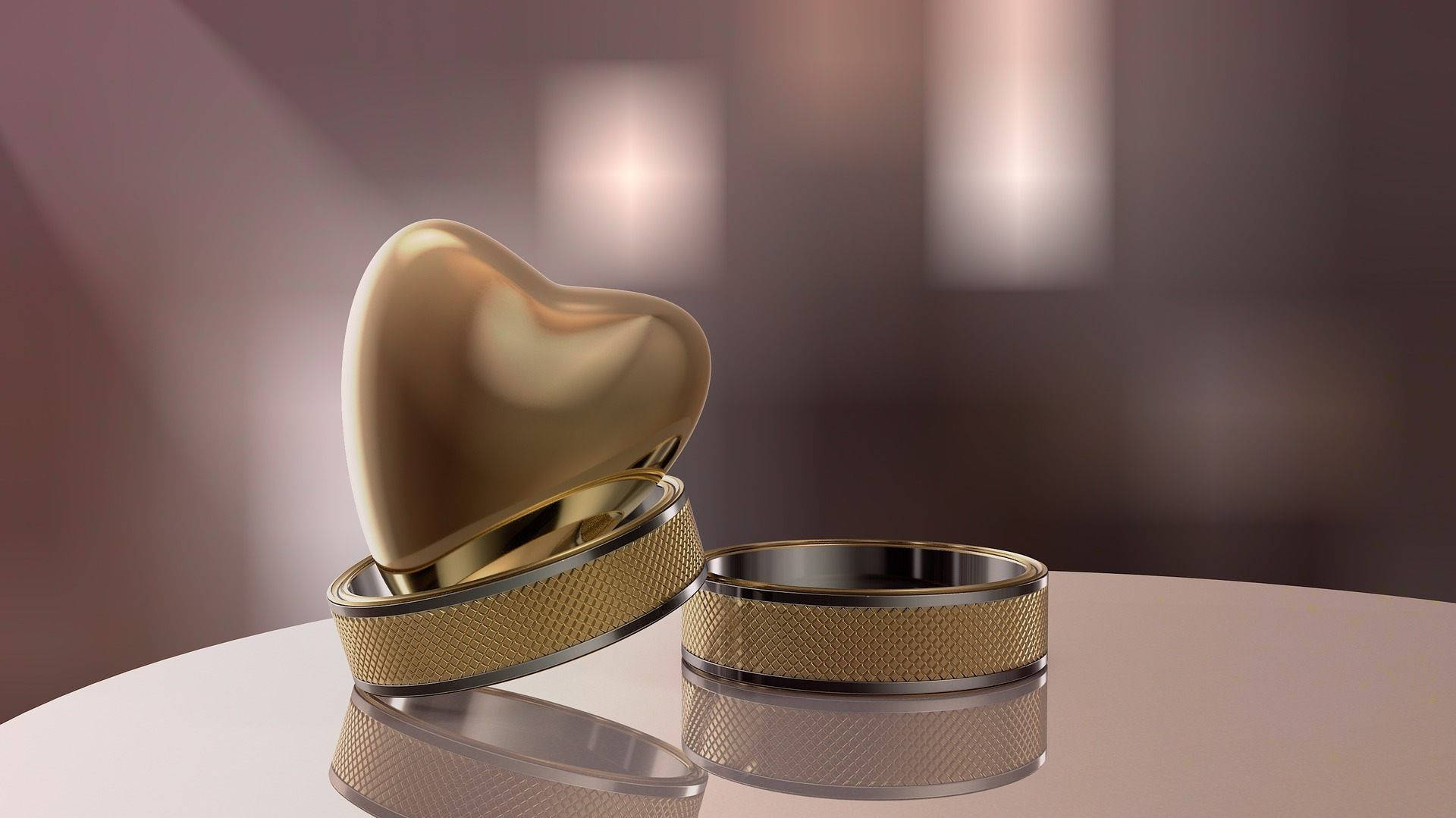 wedding rings, heart-shaped box, gold wedding bands, Full HD Desktop Wallpaper
