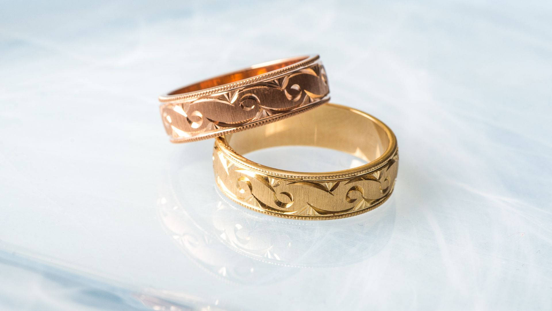 rose gold alloy ring, ornate gold wedding bands, intricate scrollwork, Full HD Desktop Wallpaper