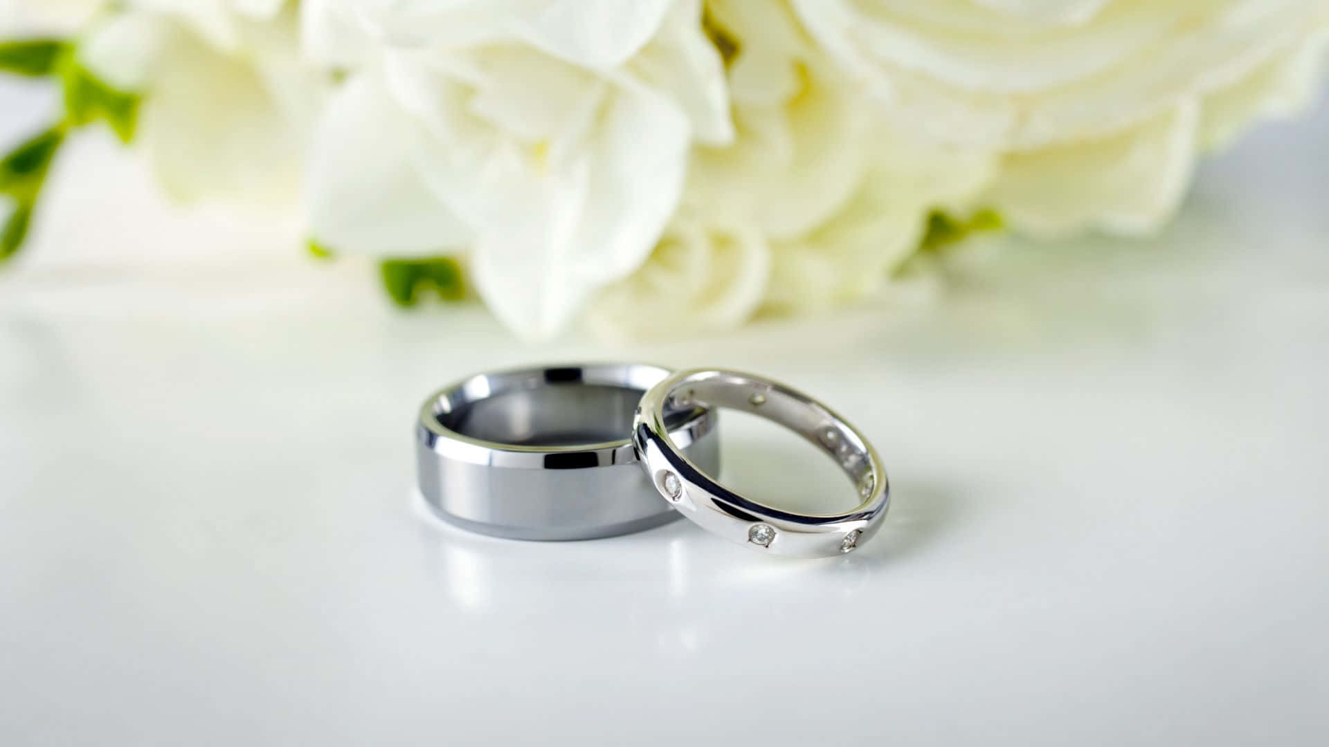 silver wedding ring, white flowers, white roses, Full HD Desktop Wallpaper