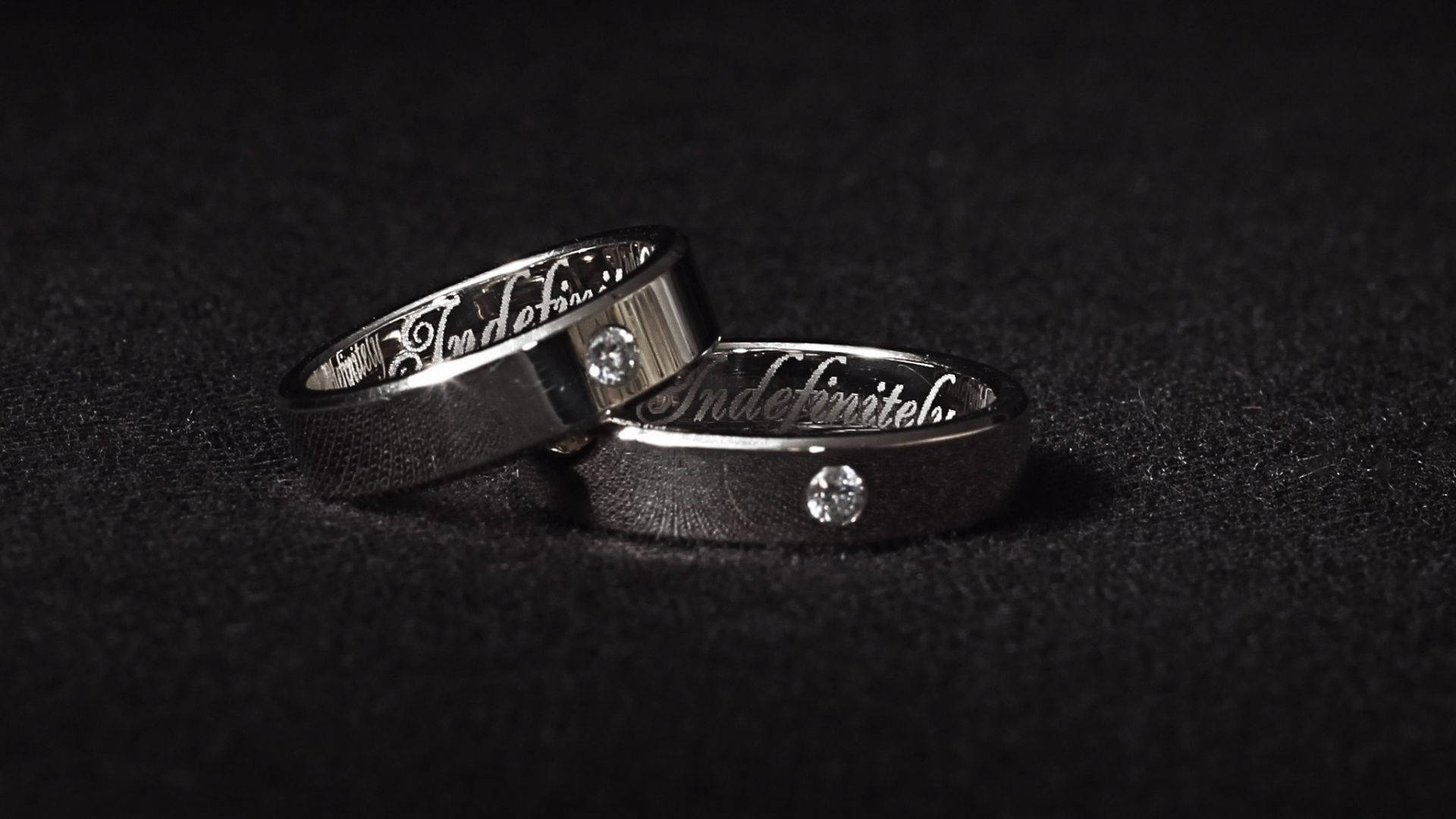 silver wedding bands, embedded diamonds, engraved 'Indefinitely', Full HD Desktop Wallpaper