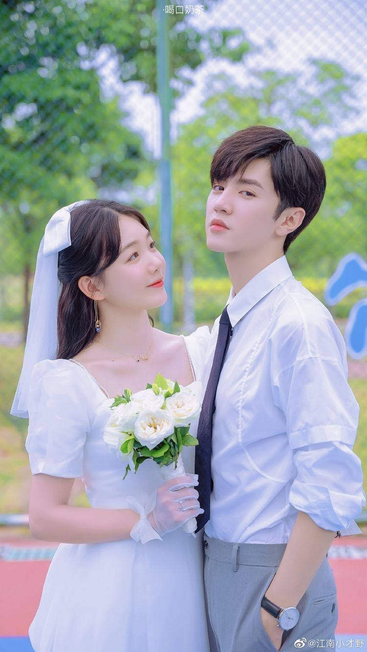 Korean couple, wedding attire, sports court, HD Phone Wallpaper