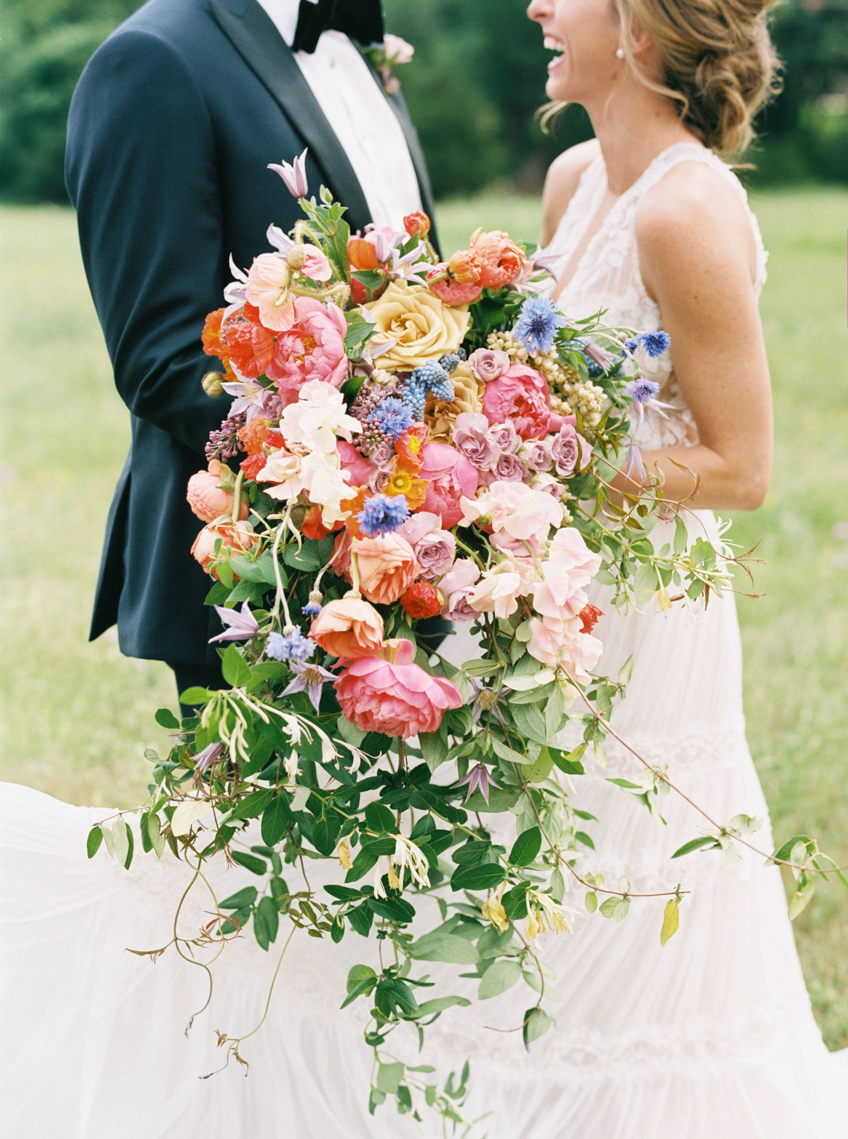 colorful peony wedding bouquet, coral pink, peach, 2K Phone Wallpaper