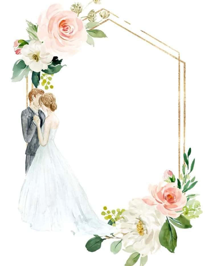 diagonal floral frame, watercolor illustration, bride and groom, SD Phone Wallpaper