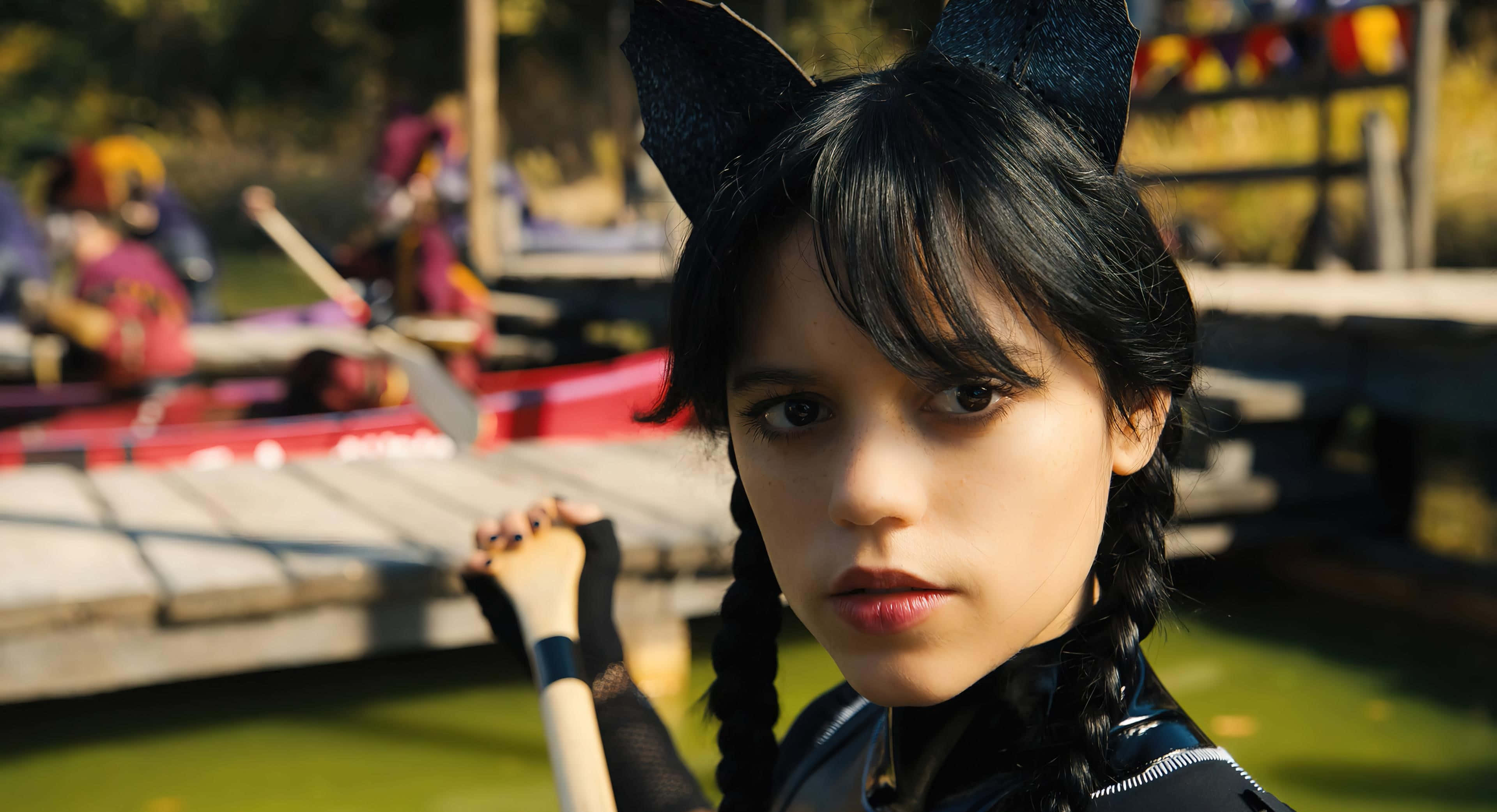 Wednesday Addams, cat ears, black cat ears, 4K Desktop Wallpaper