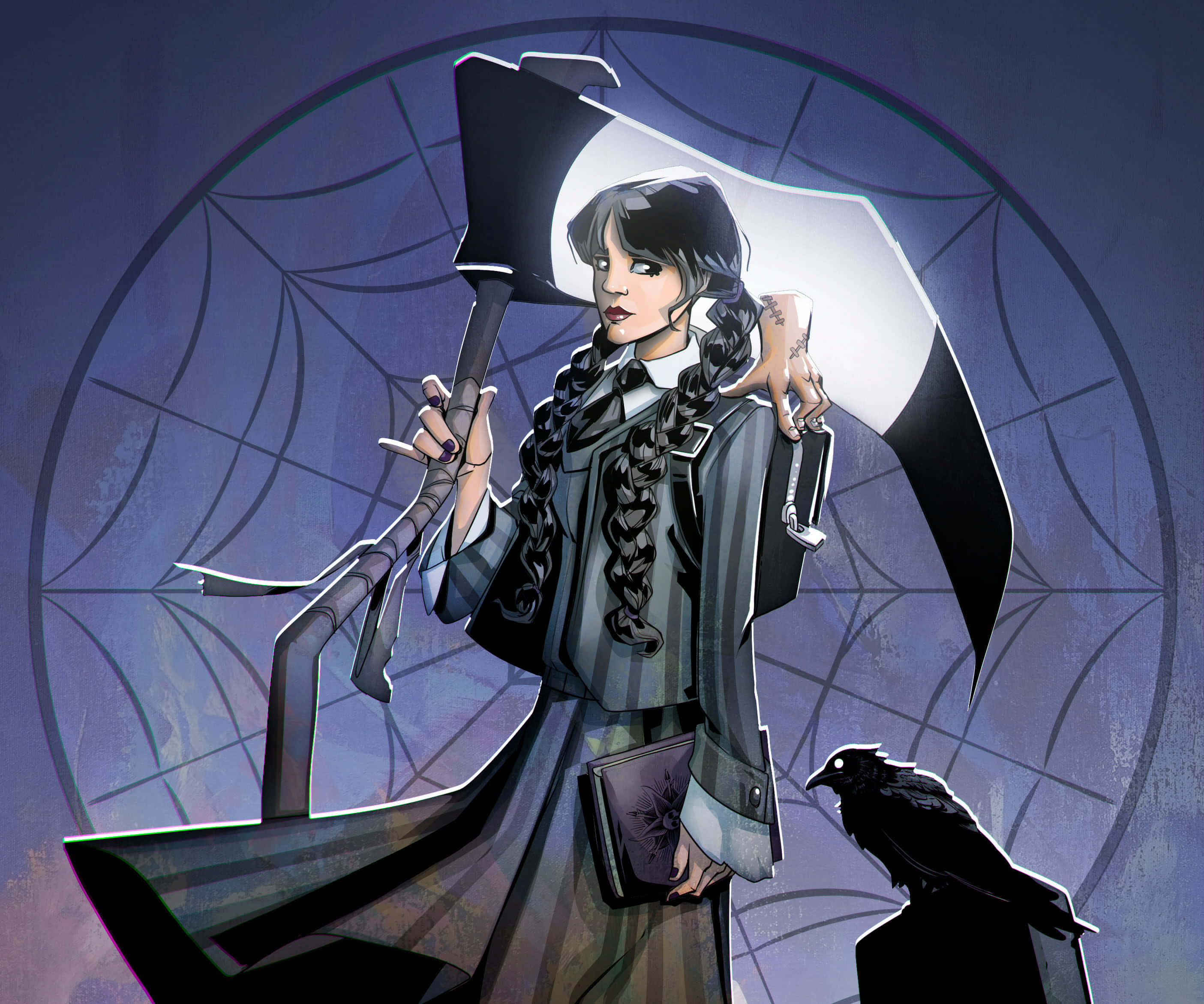 Wednesday Addams, gothic, braided hair, 2K Desktop Wallpaper