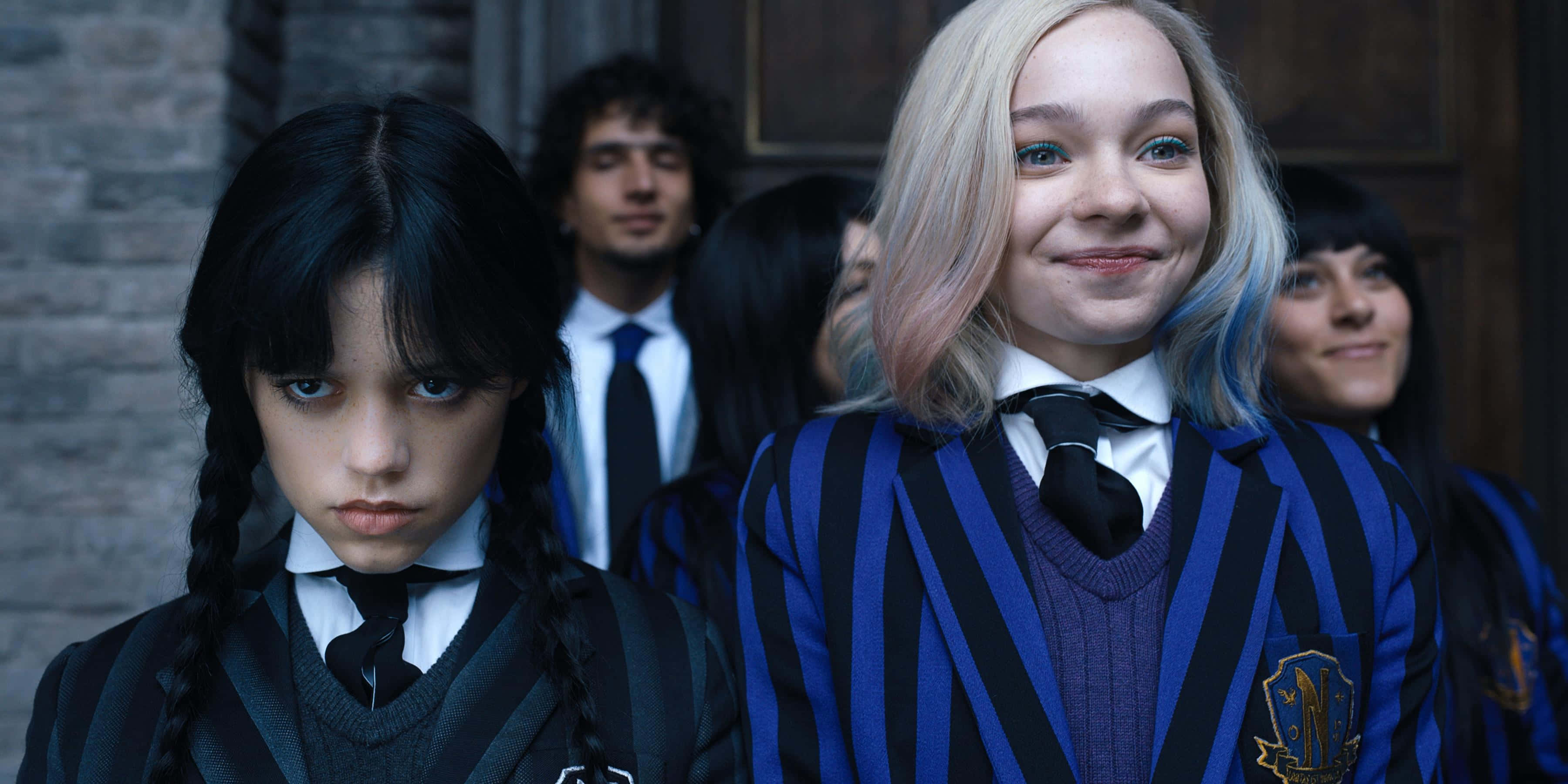 Wednesday Addams, school uniforms, striped school uniforms, 2K Desktop Wallpaper