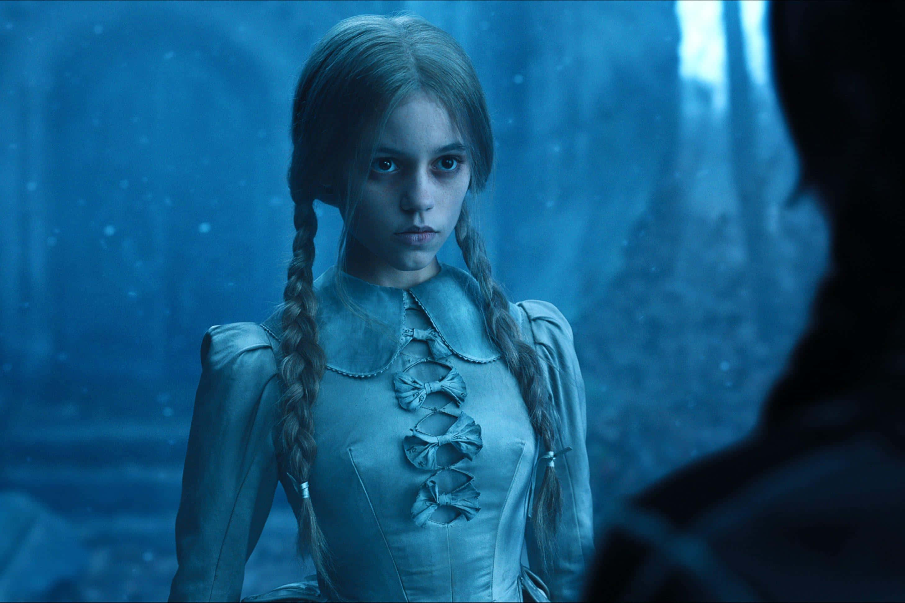 Wednesday Addams, blue hue, braided hair, 2K Desktop Wallpaper