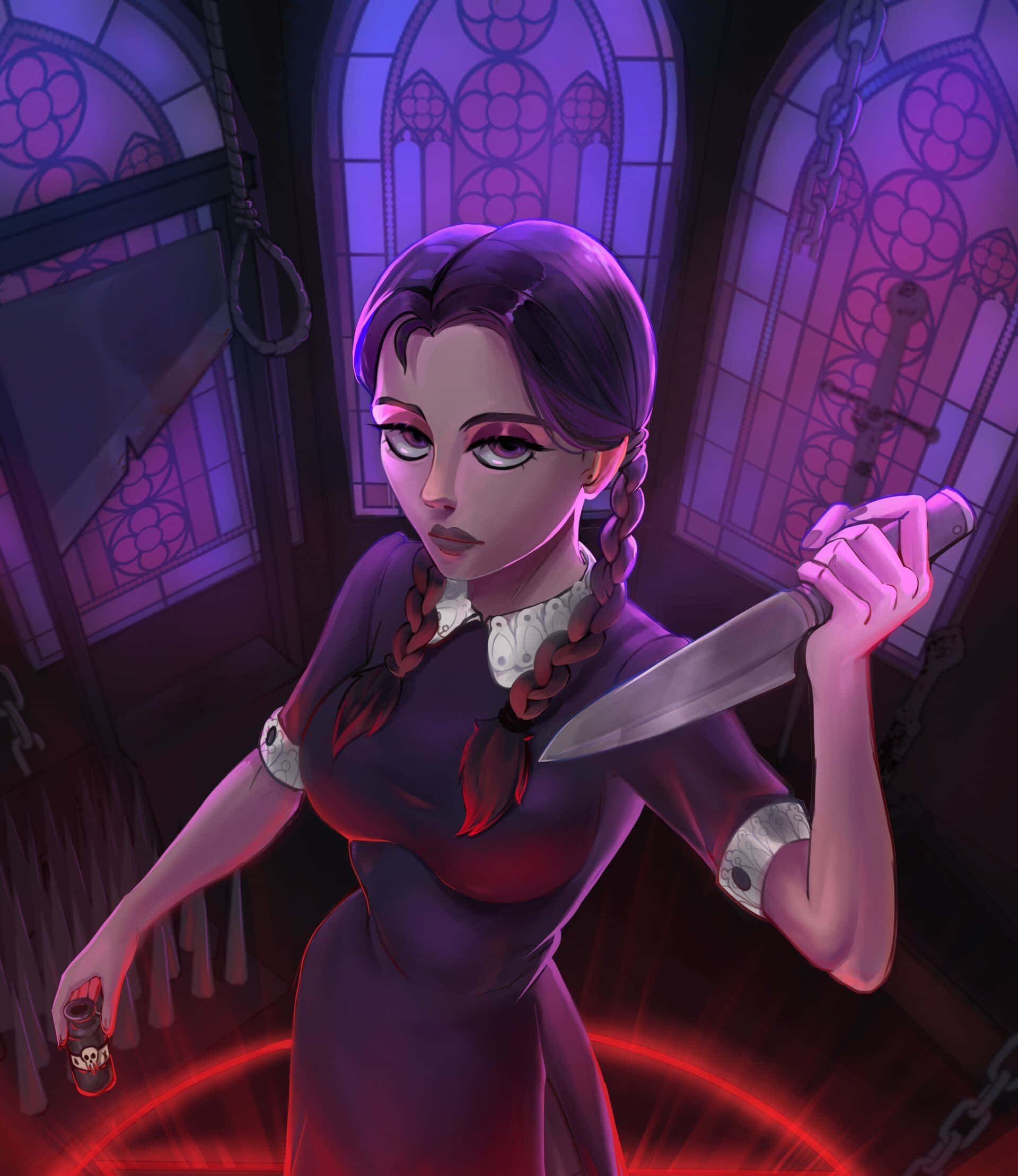 Wednesday Addams, knife, potion, Full HD Phone Wallpaper