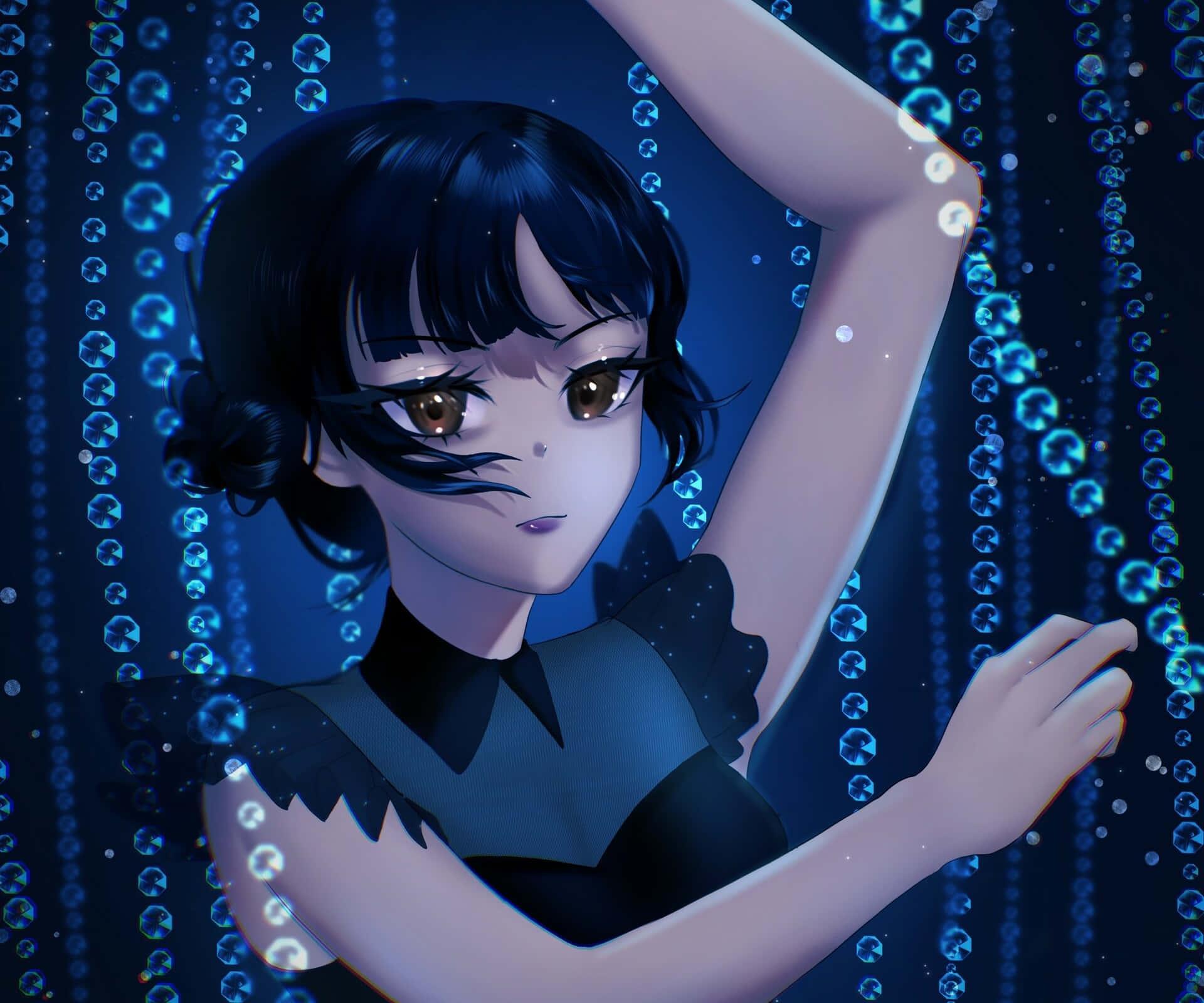 Wednesday Addams, animated, underwater dance, Full HD Desktop Wallpaper