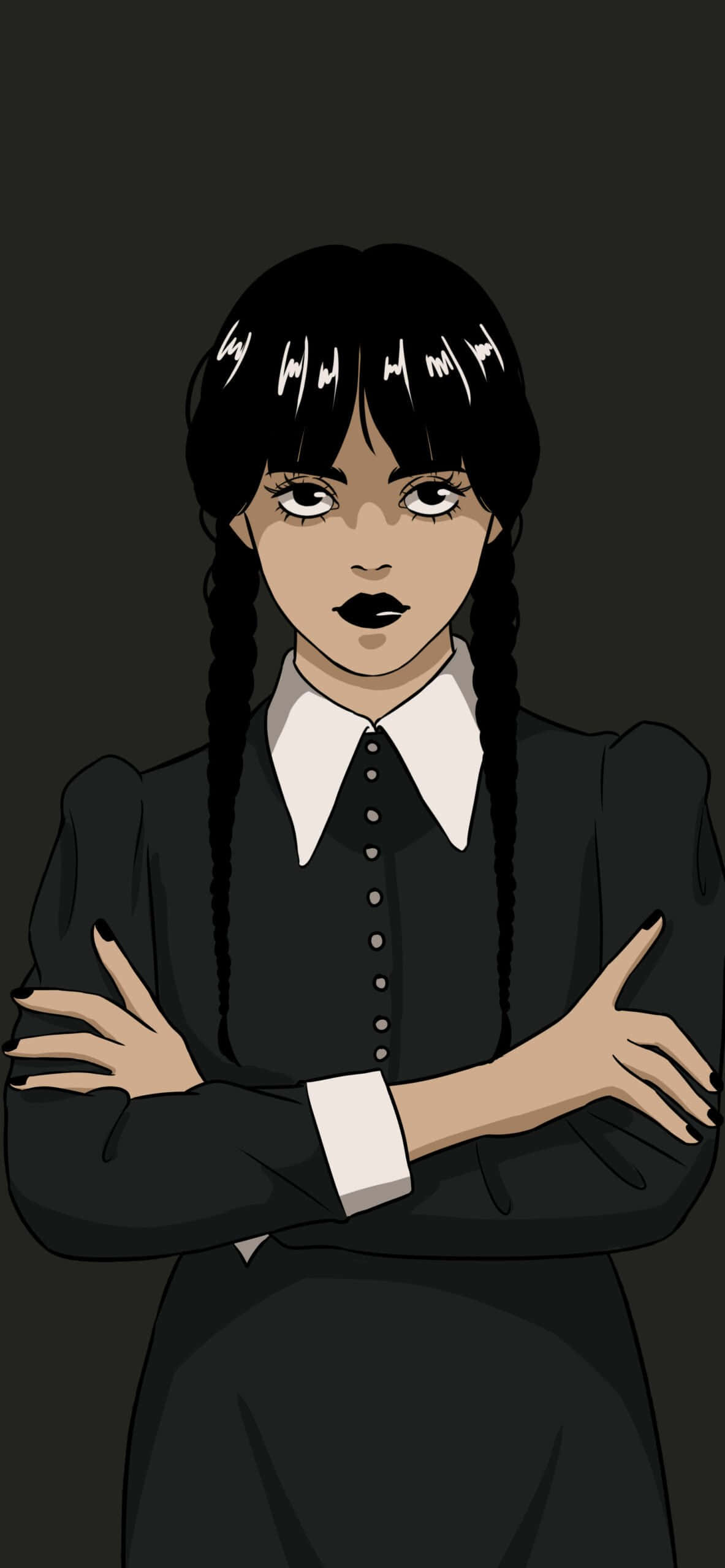 Wednesday Addams, black braids, white bangs, 2K Phone Wallpaper