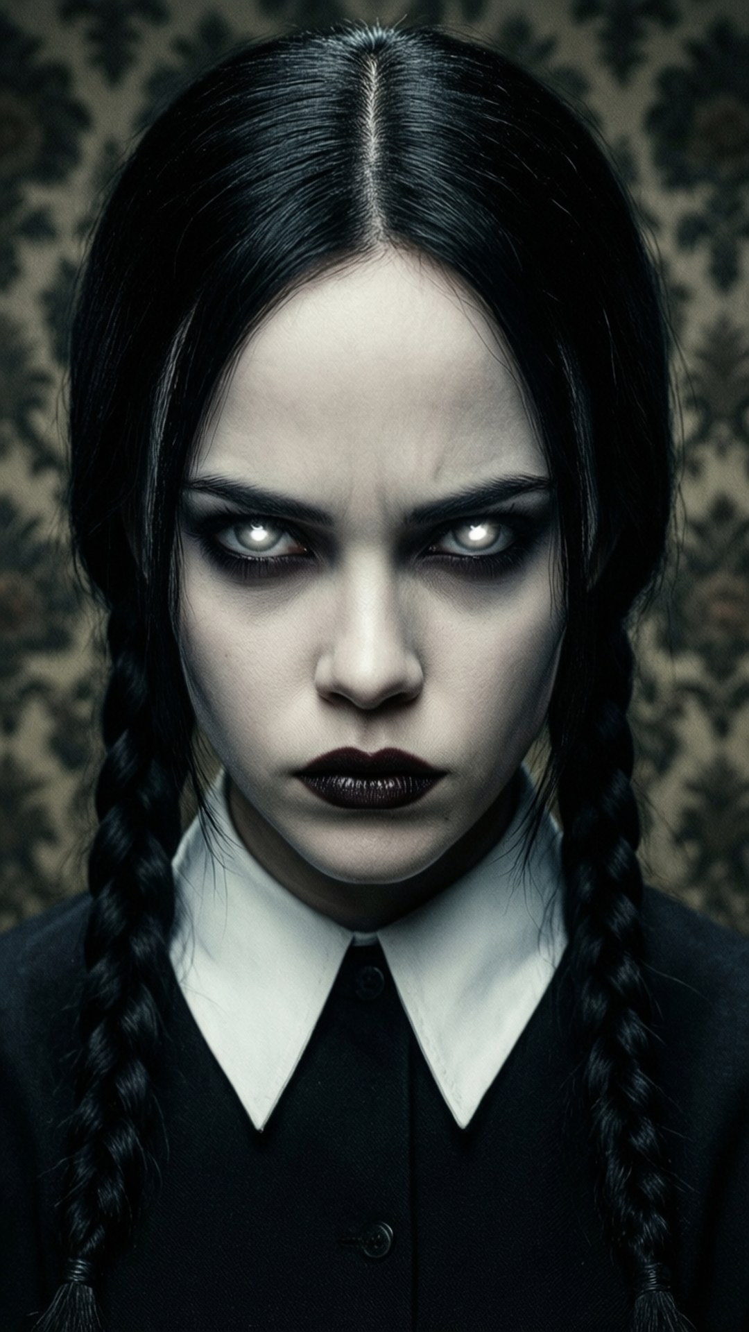 Wednesday Addams, gothic girl, braided black hair, Full HD Phone Wallpaper