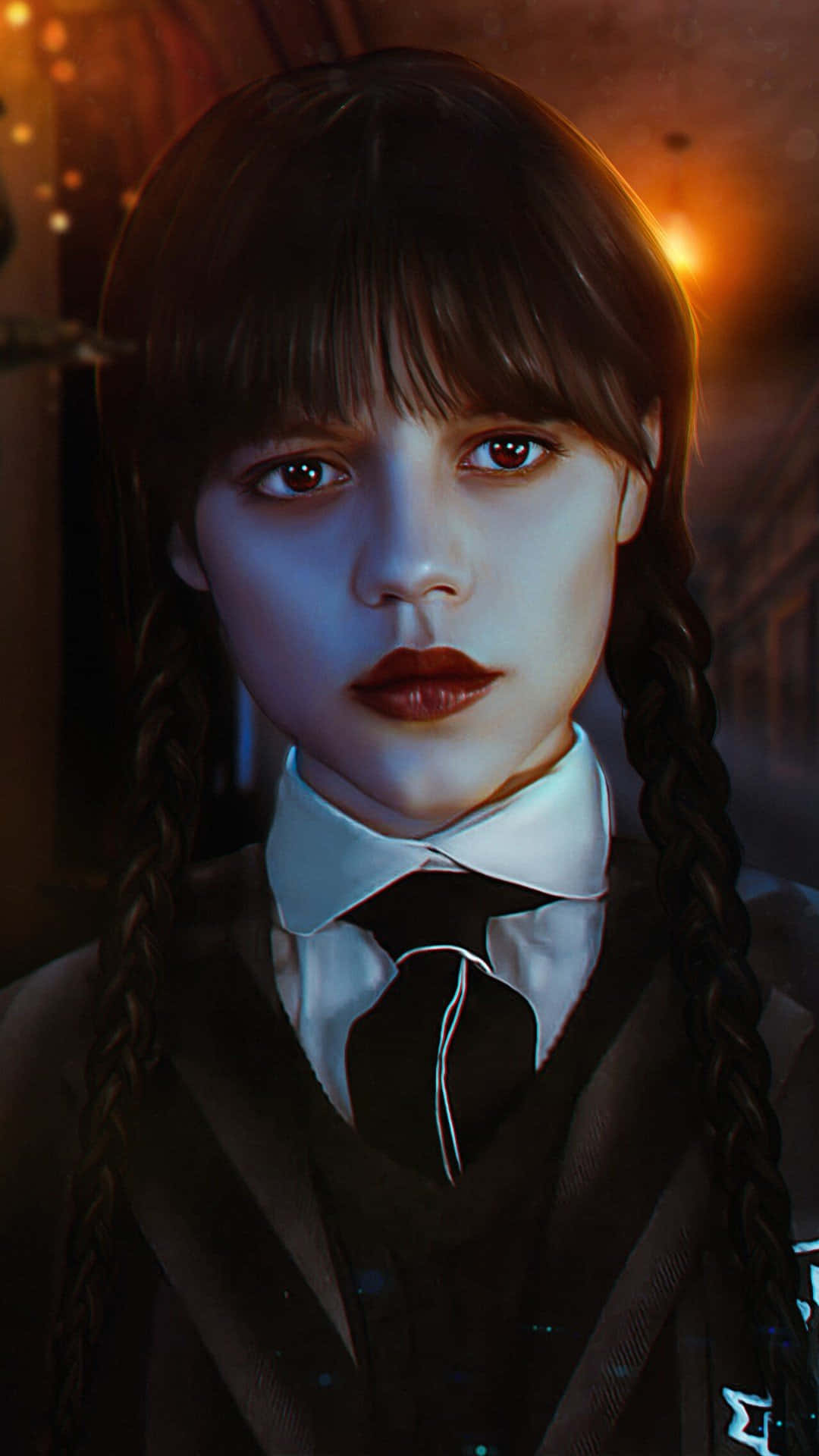 Wednesday Addams, dark braided hair, black school uniform, Full HD Phone Wallpaper