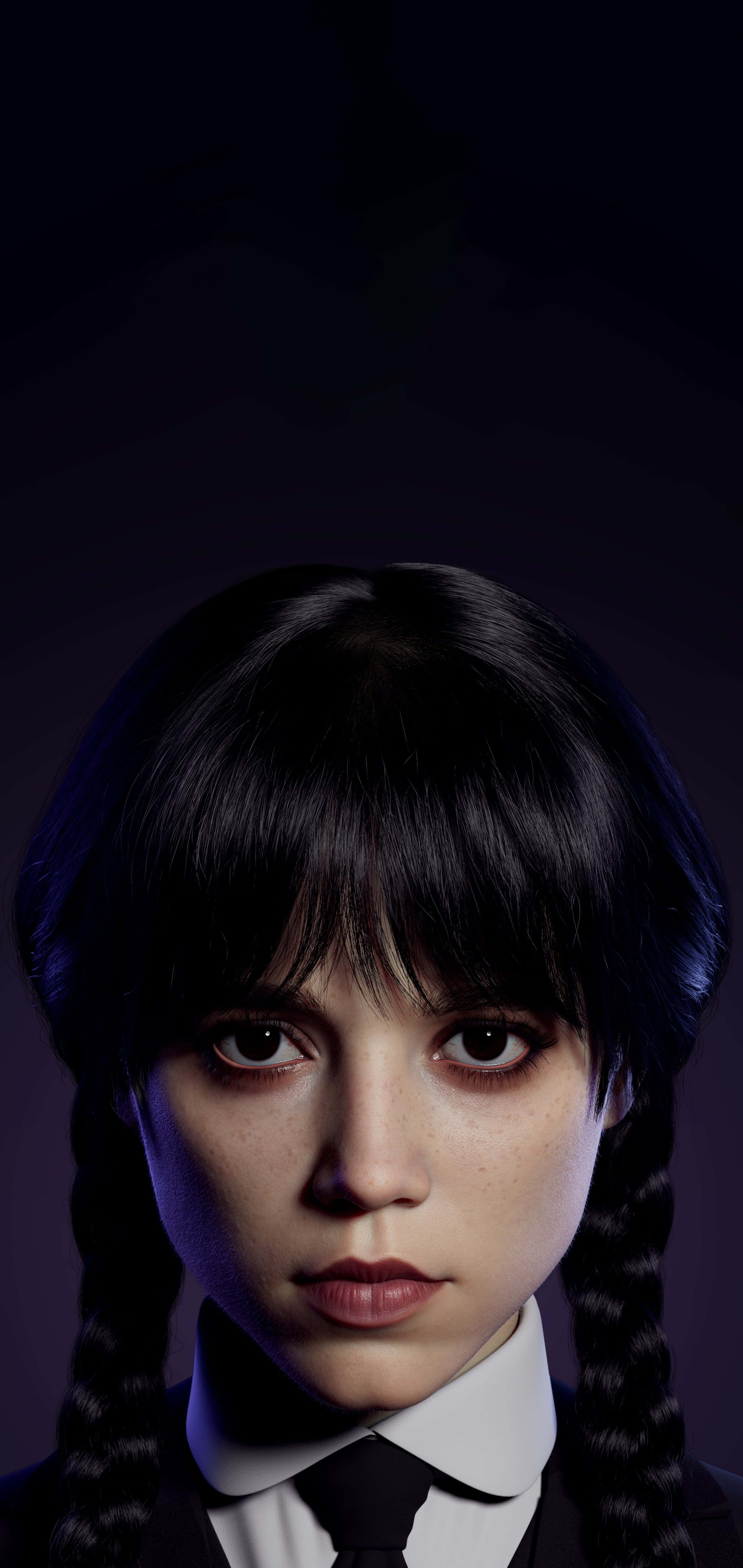 Wednesday Addams, dark braided hair, freckles, 5K Phone Wallpaper