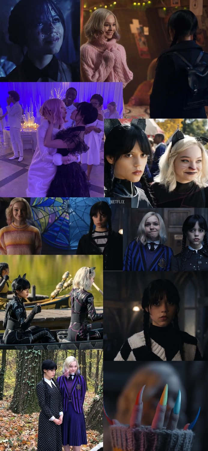 Wednesday And Enid, gothic costumes, supernatural elements, HD Phone Wallpaper