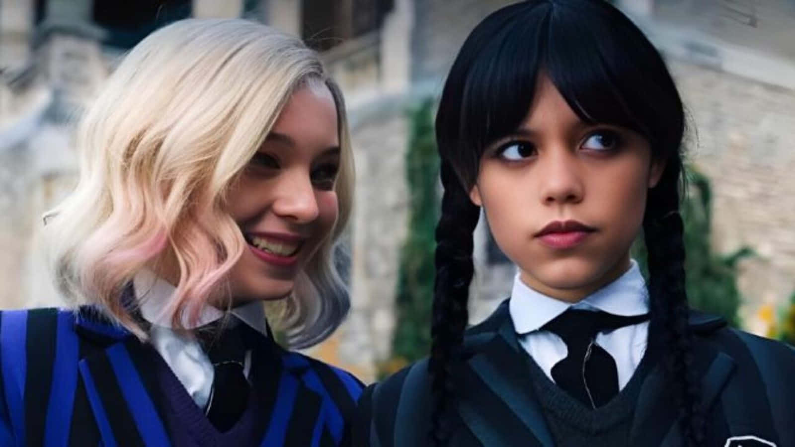 Wednesday And Enid, school uniforms, blonde hair, HD Desktop Wallpaper