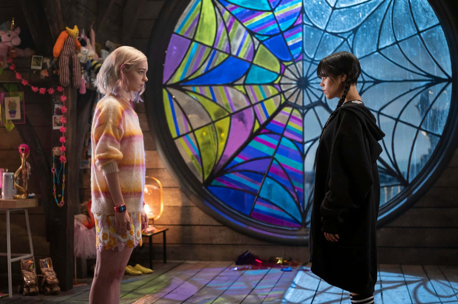 Wednesday And Enid, dorm room, stained glass window, HD Desktop Wallpaper