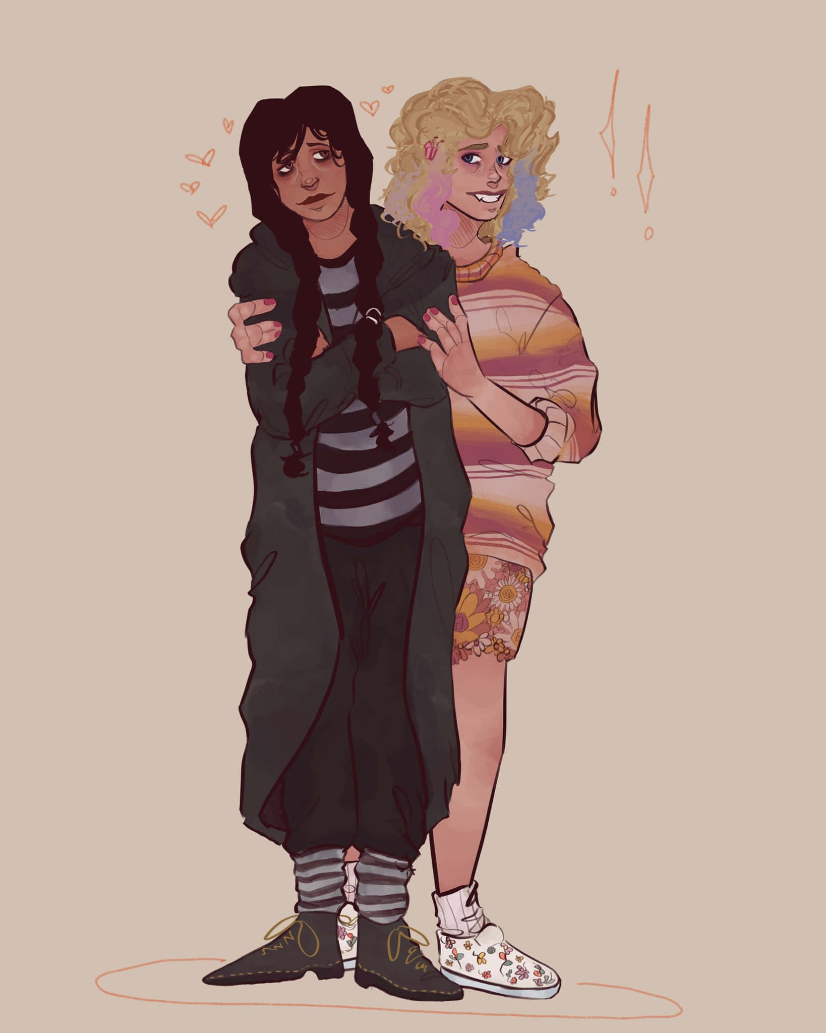Wednesday And Enid, hearts, exclamation marks, Full HD Phone Wallpaper