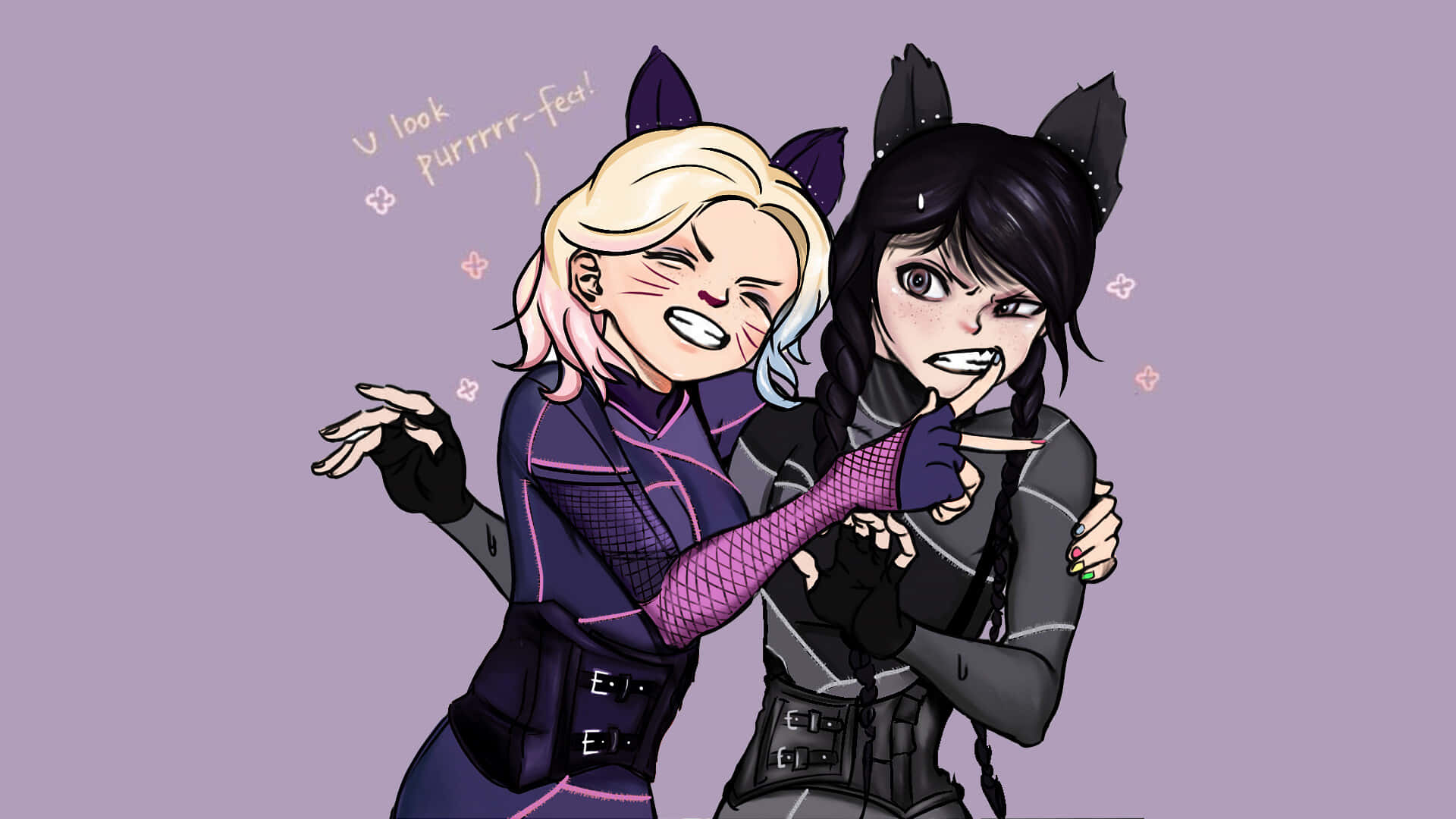 Wednesday And Enid, cat ears, dark outfits, Full HD Desktop Wallpaper