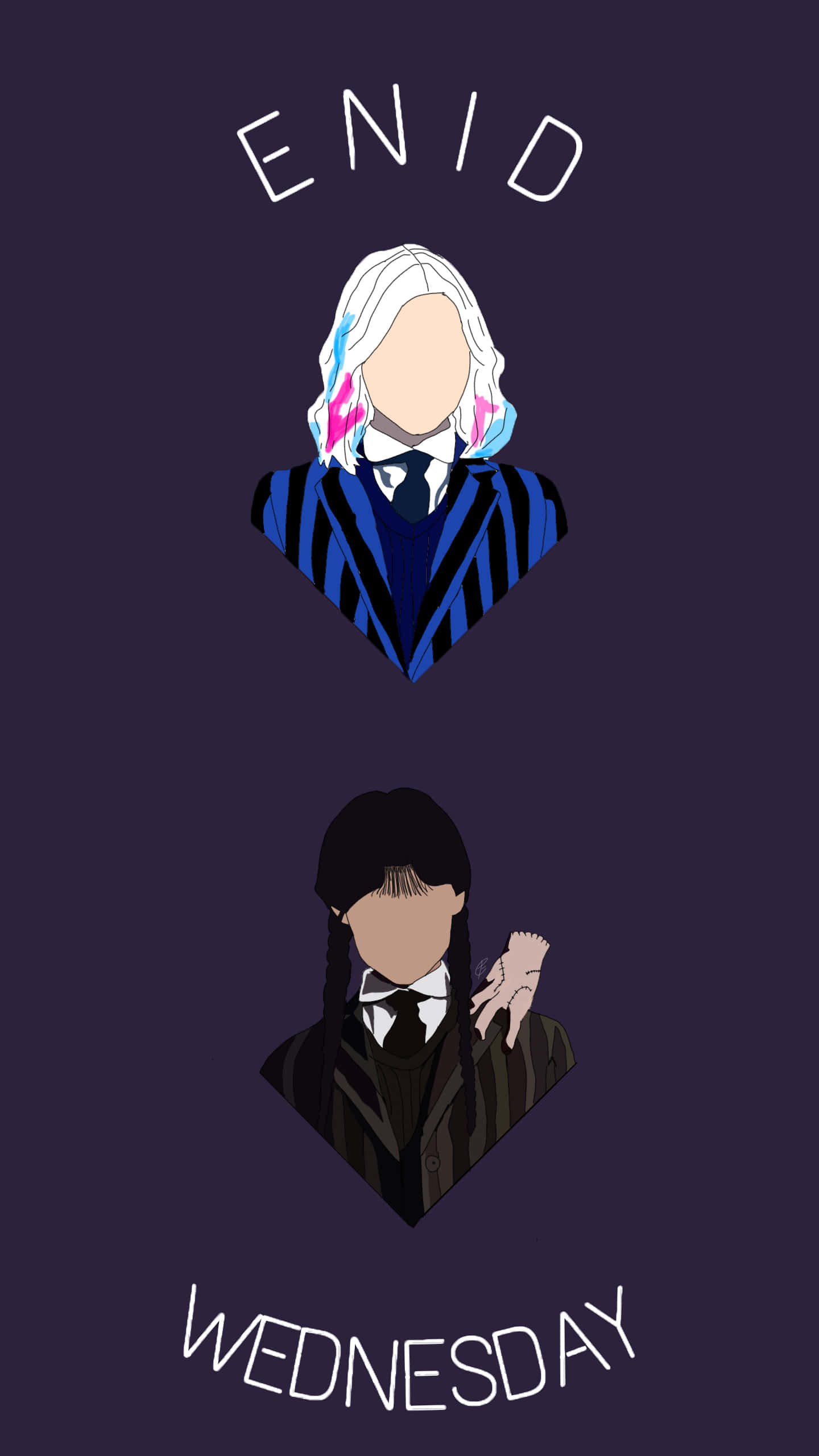 Wednesday And Enid, white hair, blue stripes, 2K Phone Wallpaper