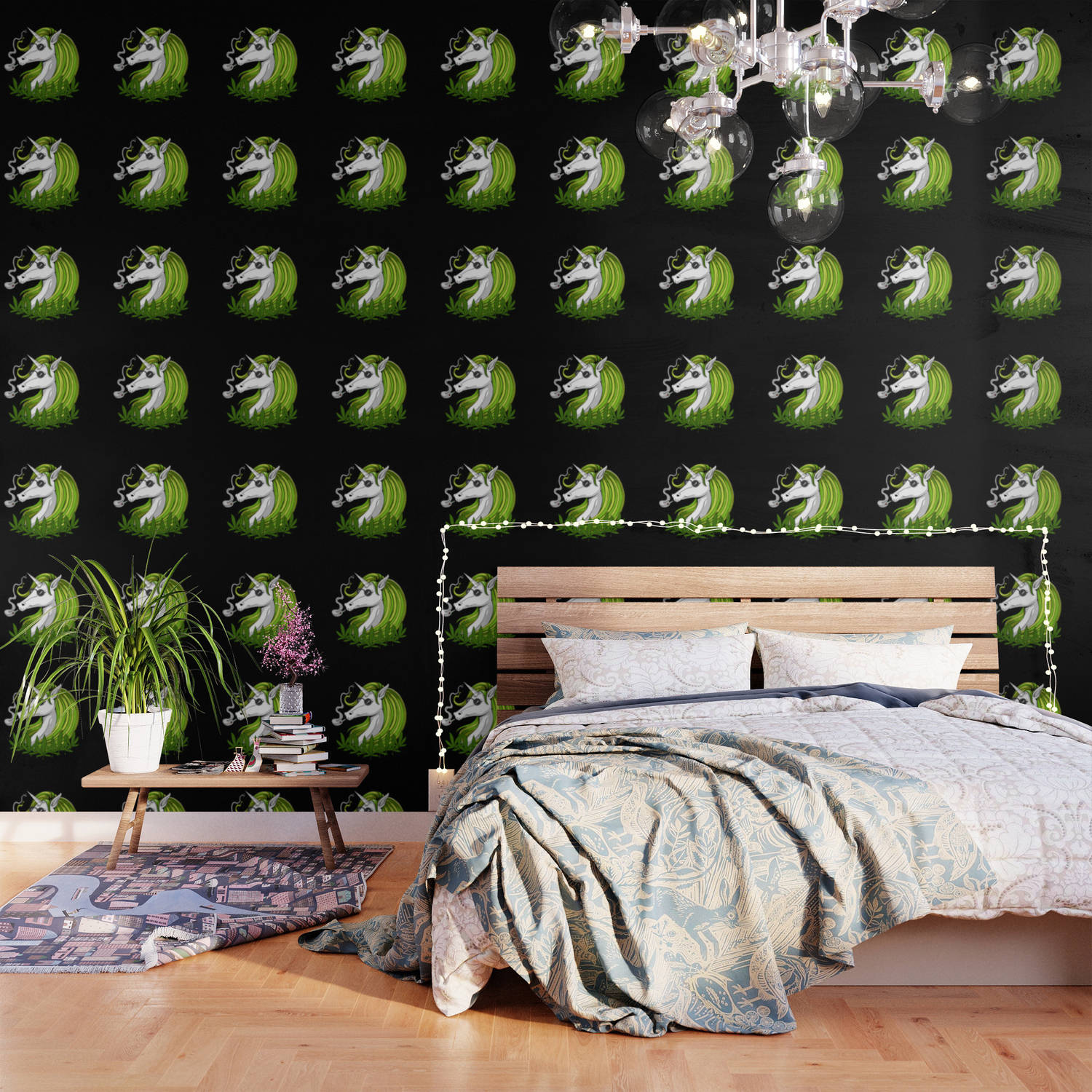 Weed Aesthetic, green cartoon unicorn heads, black wall, HD Desktop Wallpaper
