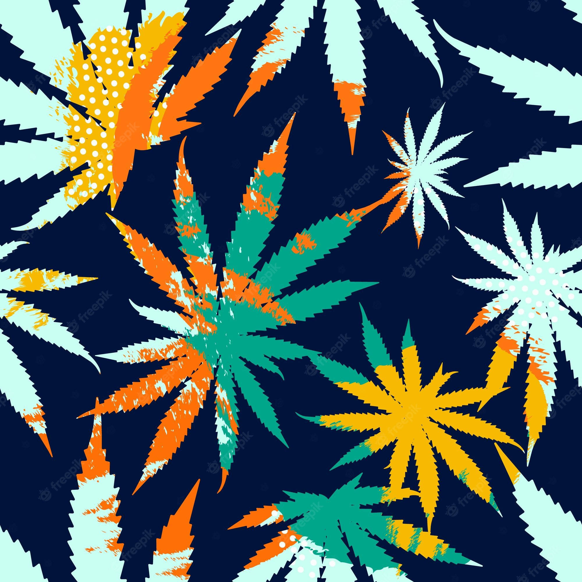 Weed Aesthetic, cannabis leaves, orange teal, Full HD Desktop Wallpaper
