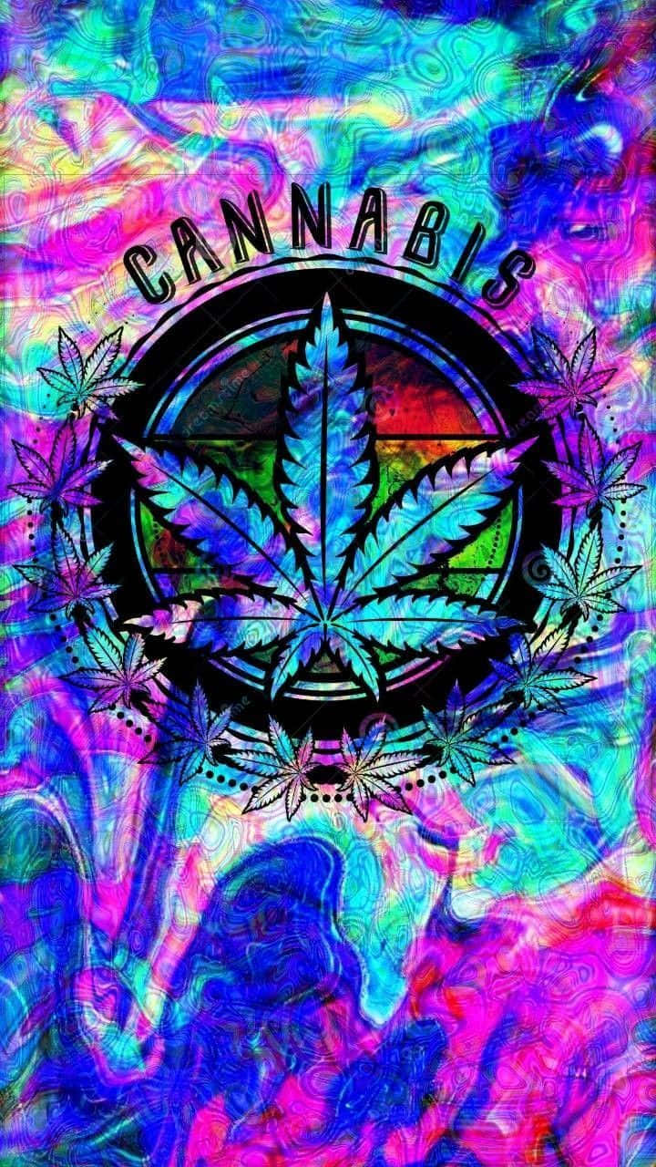psychedelic weed, cannabis leaf, circular emblem, HD Phone Wallpaper