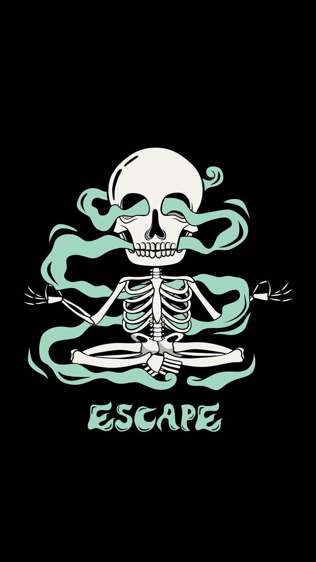 weed aesthetic, white skeleton, teal smoke, Full HD Phone Wallpaper