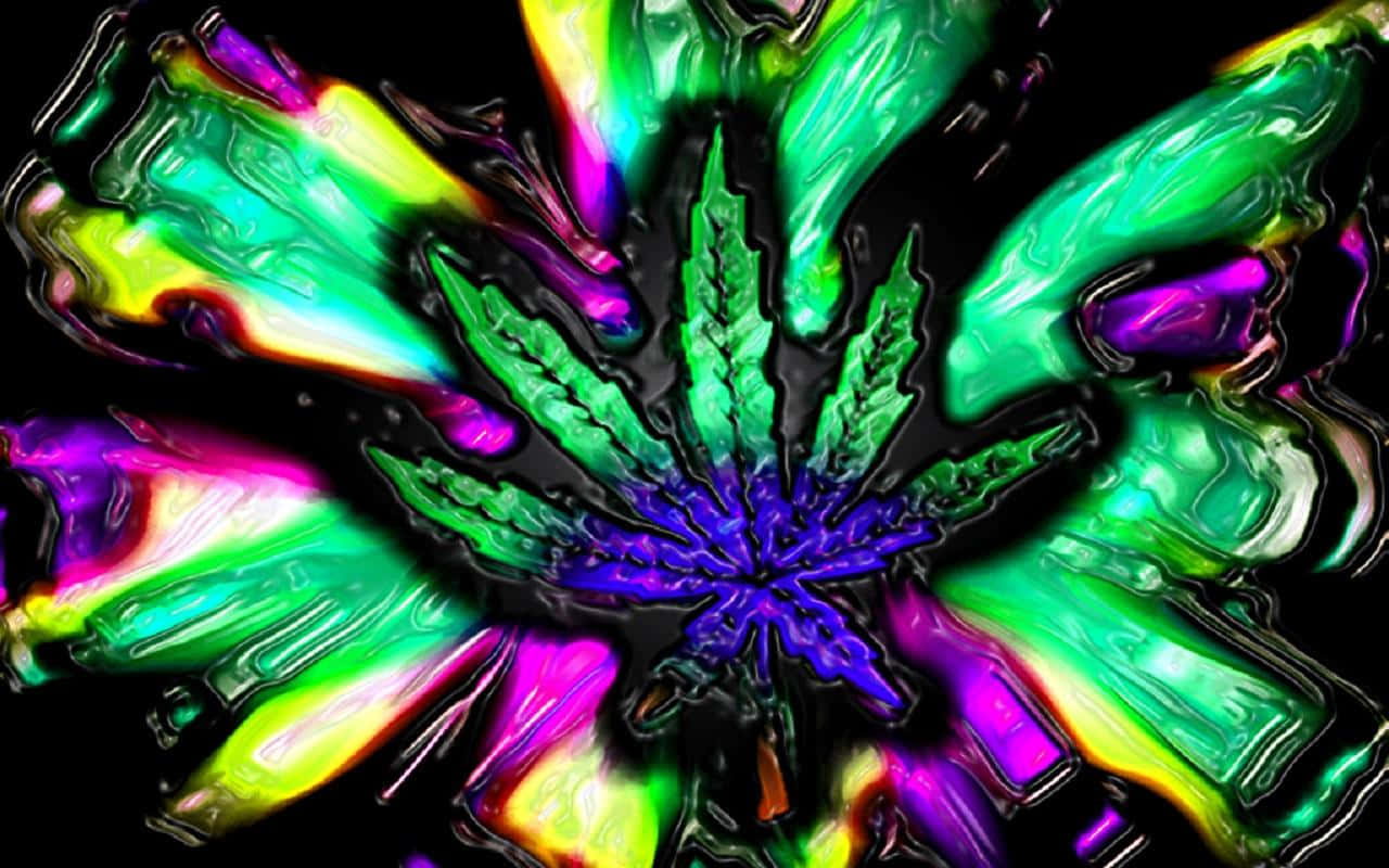psychedelic cannabis leaf, neon green, purple, HD Desktop Wallpaper
