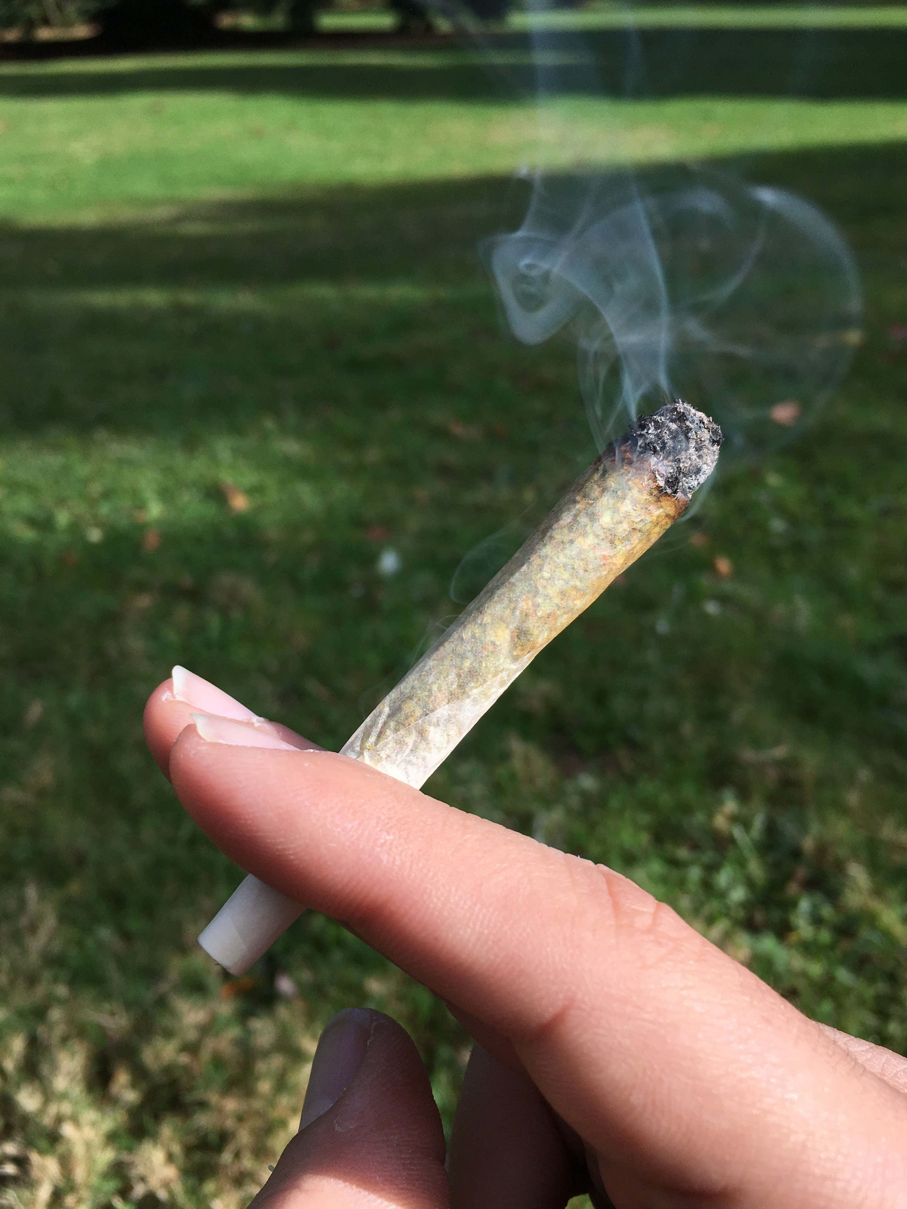 Weed Blunt, lit cannabis joint, curling smoke, 4K Phone Wallpaper