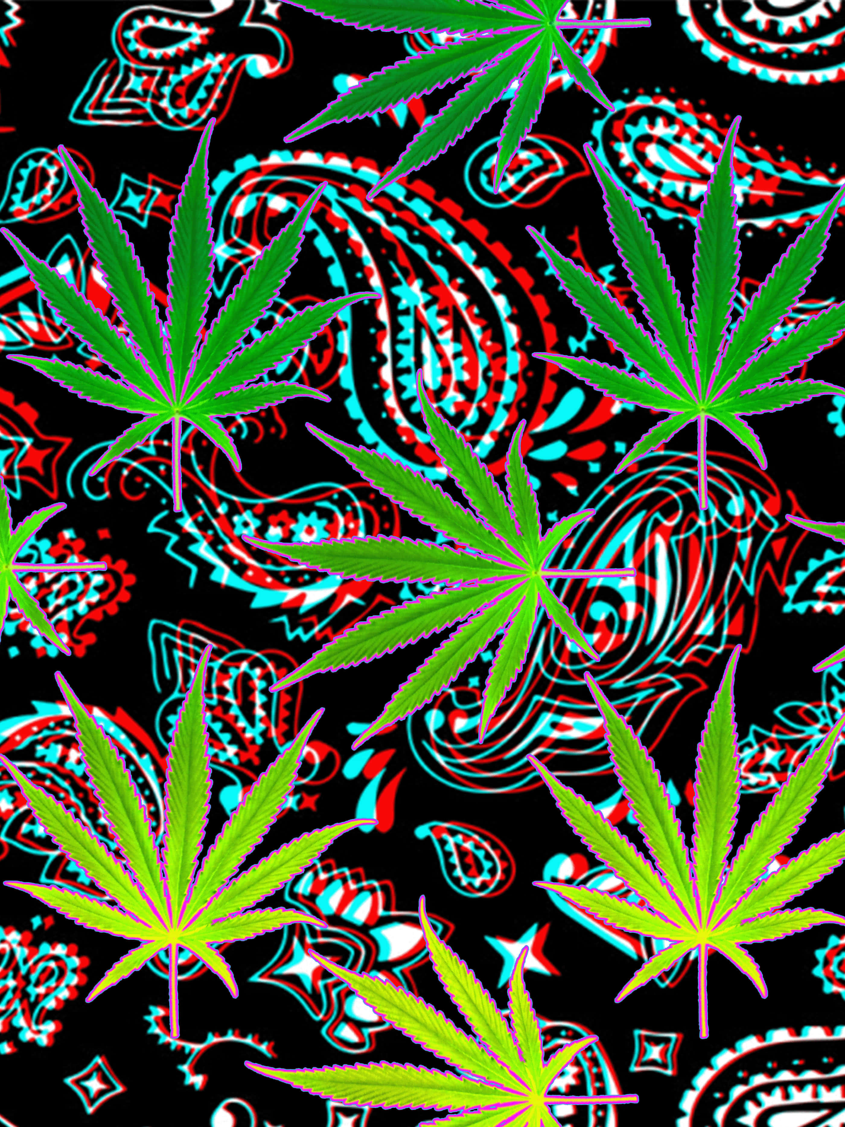 Weed Blunt, neon green, psychedelic paisley pattern, 2K Phone Wallpaper