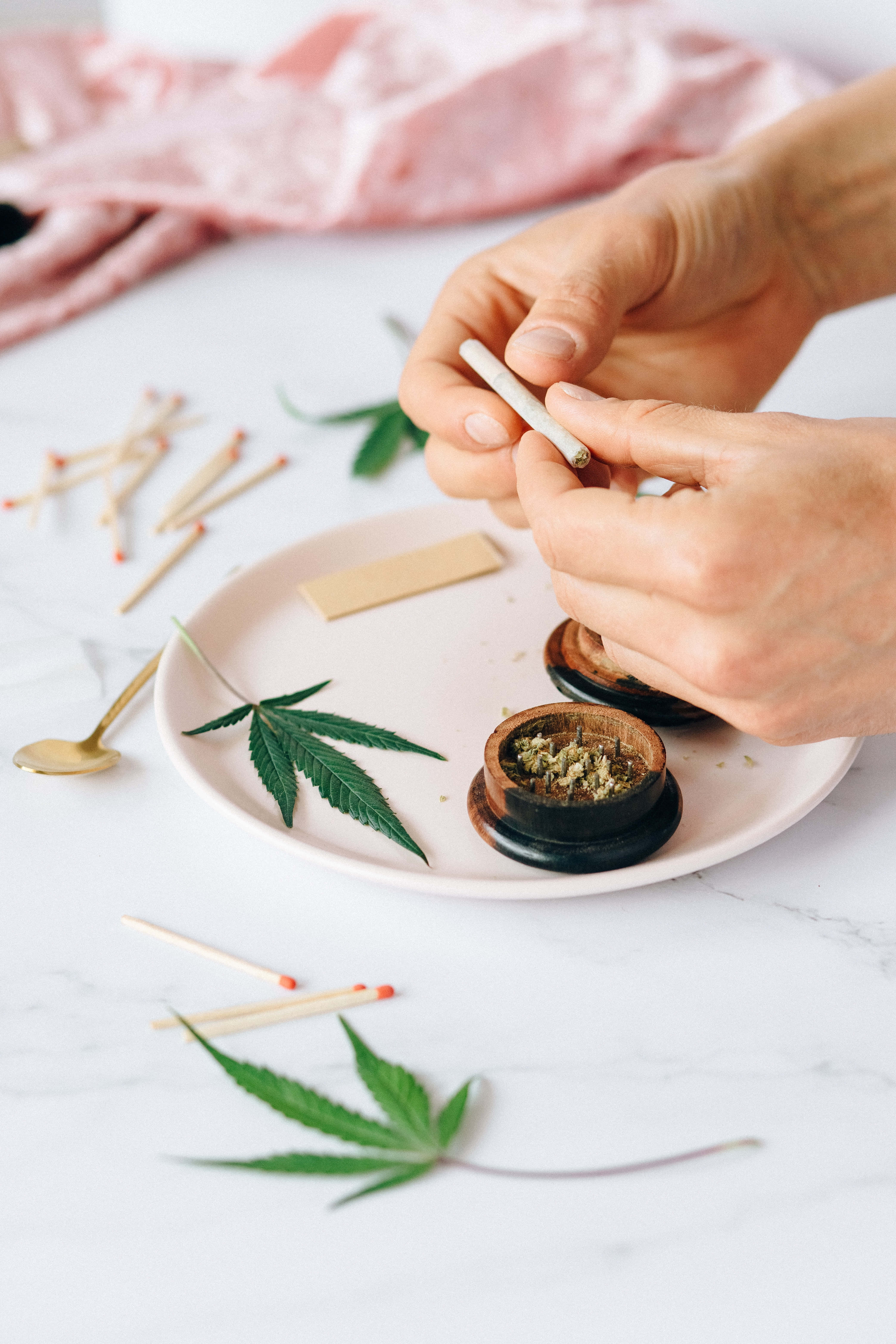 weed blunt, cannabis joint, white marble surface, 5K Phone Wallpaper