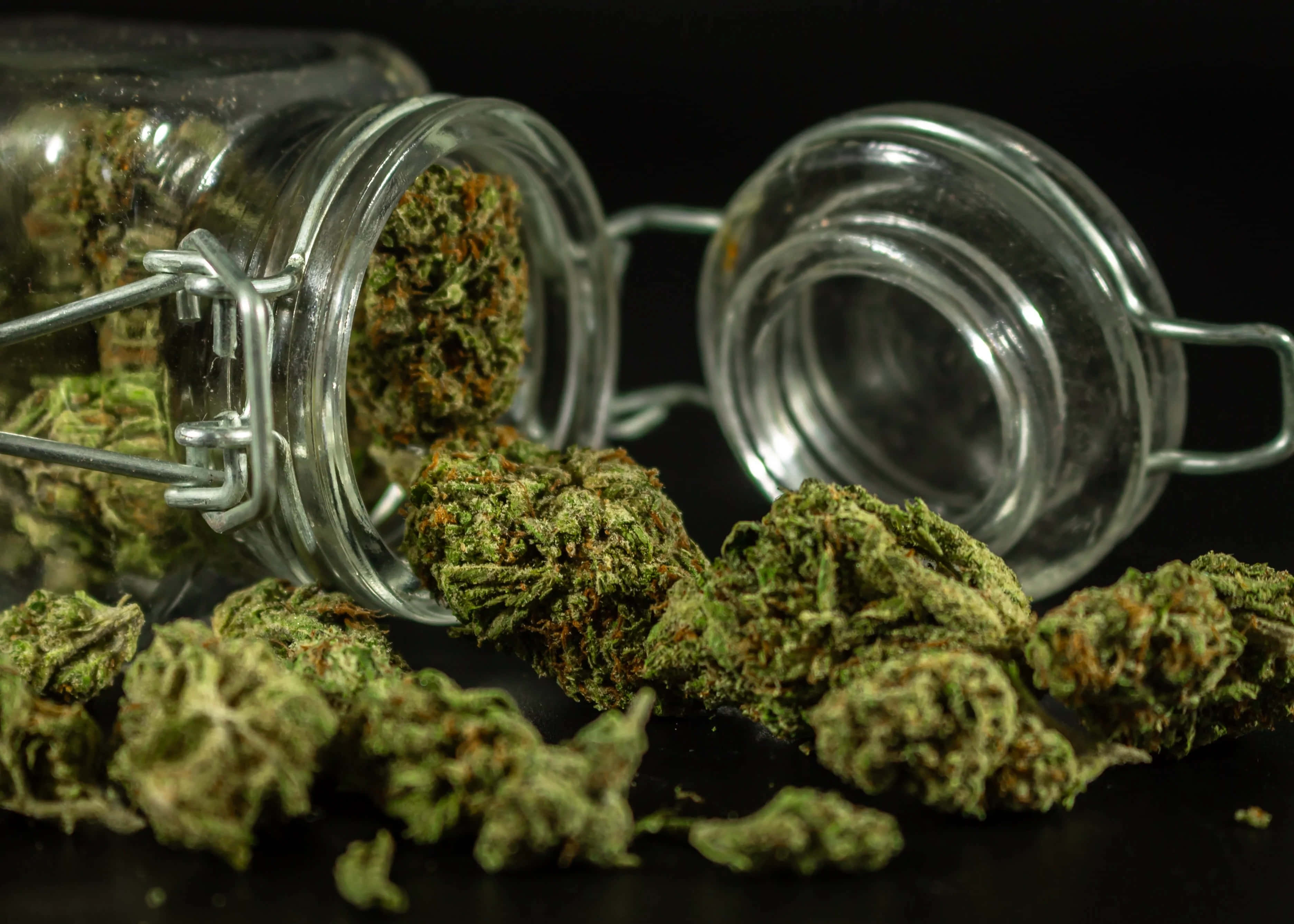 Weed Blunt, dried cannabis buds, glass jar, 2K Desktop Wallpaper