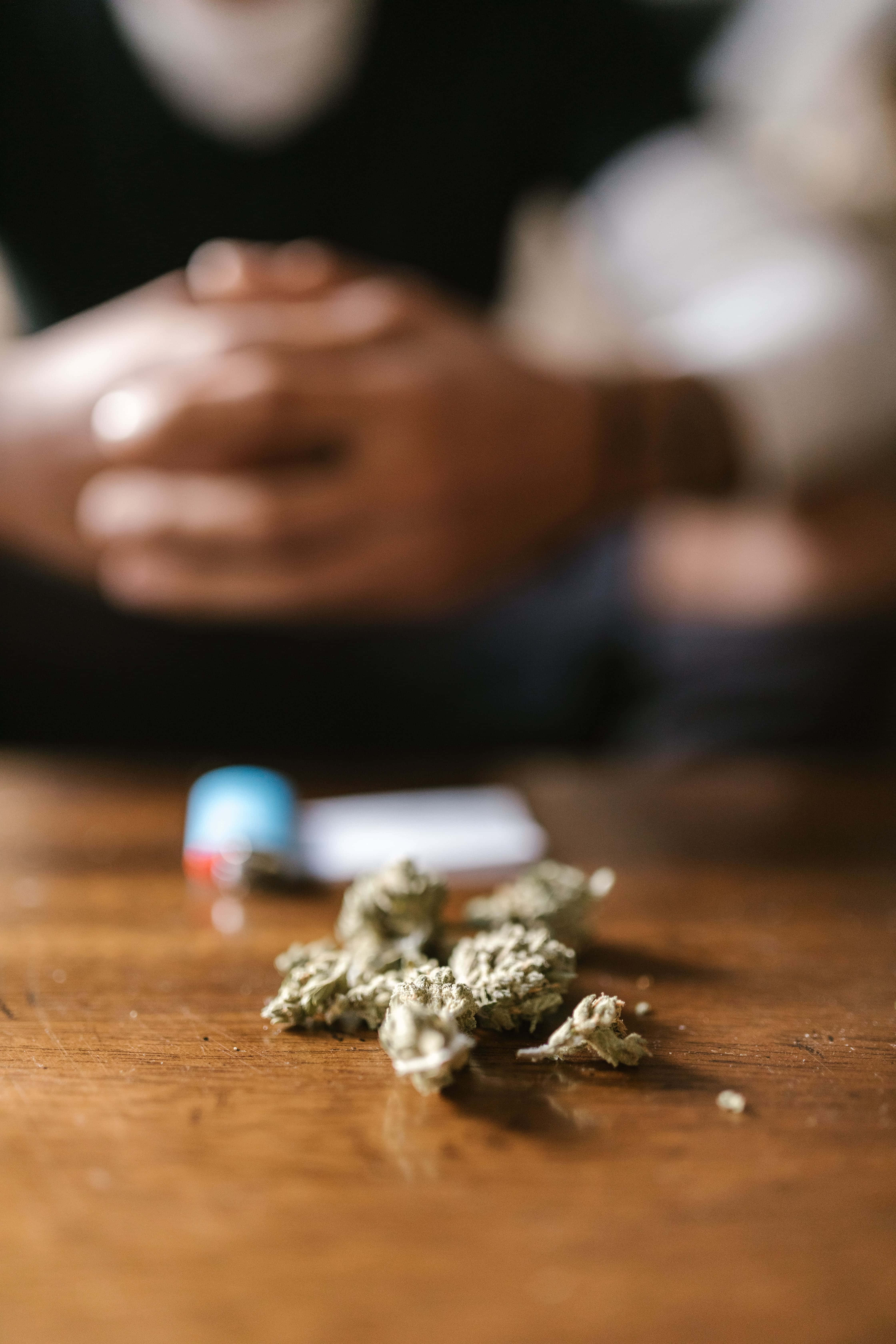 cannabis buds, lighter, wooden table, 5K Phone Wallpaper