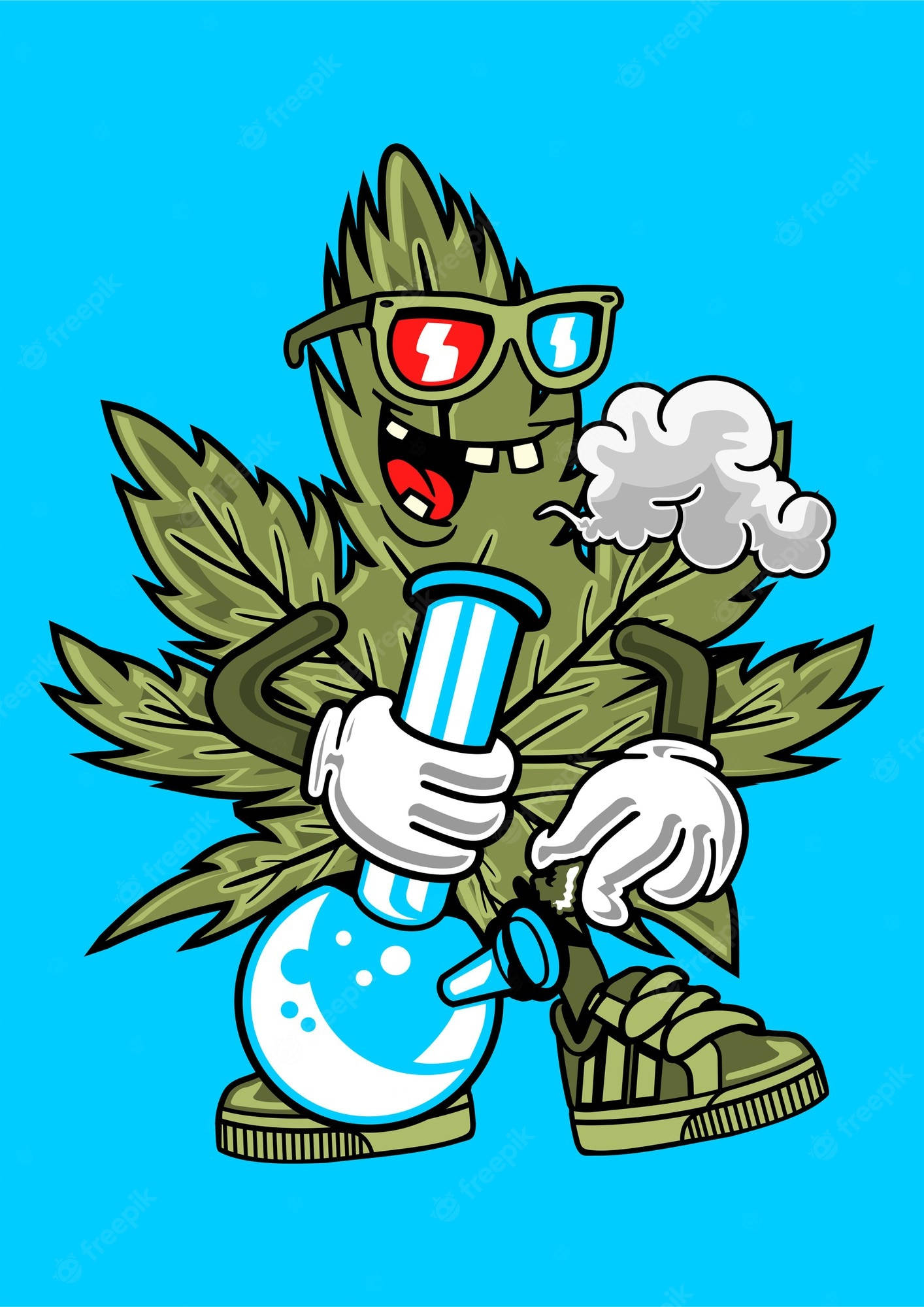 cartoon cannabis leaf character, 3d-render style, bong, Full HD Phone Wallpaper