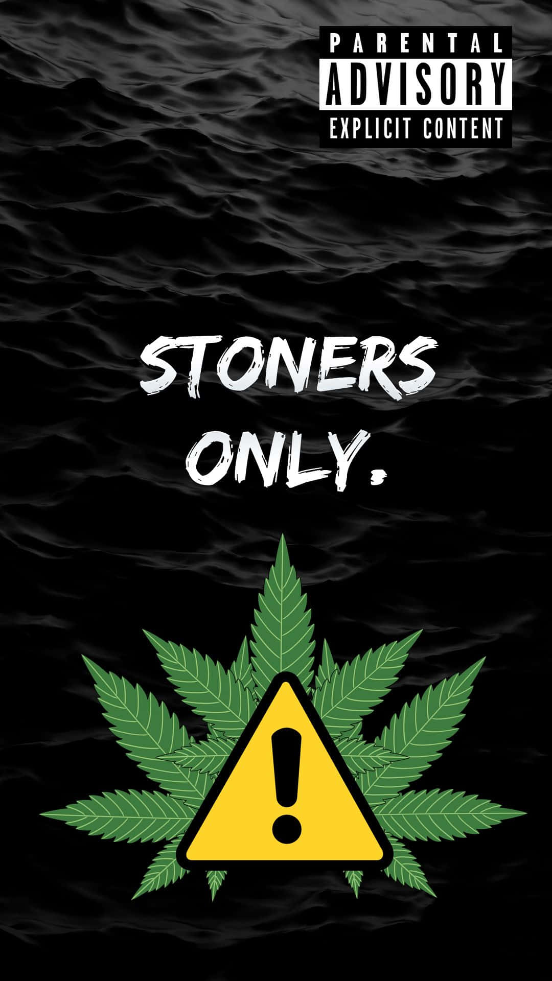 Cute Stoner iPhone Theme, black wavy background, yellow warning triangle with exclamation mark, Full HD Phone Wallpaper