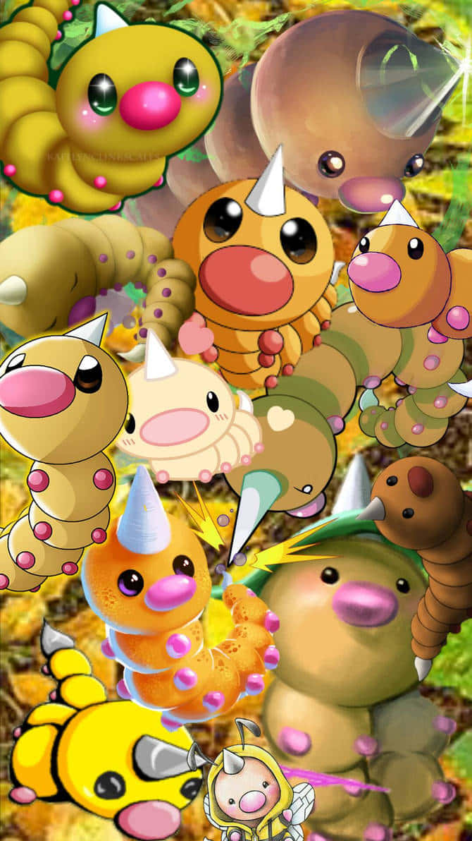 Weedle, cartoon caterpillar creatures, horns, SD Phone Wallpaper