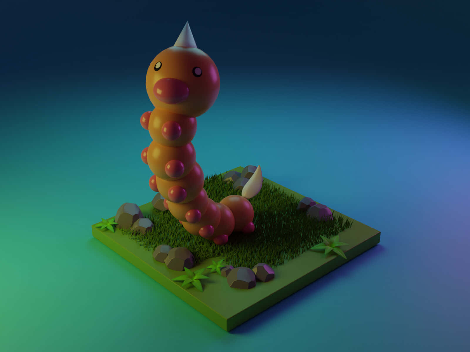 Weedle, 3D render, pink spots, HD Desktop Wallpaper