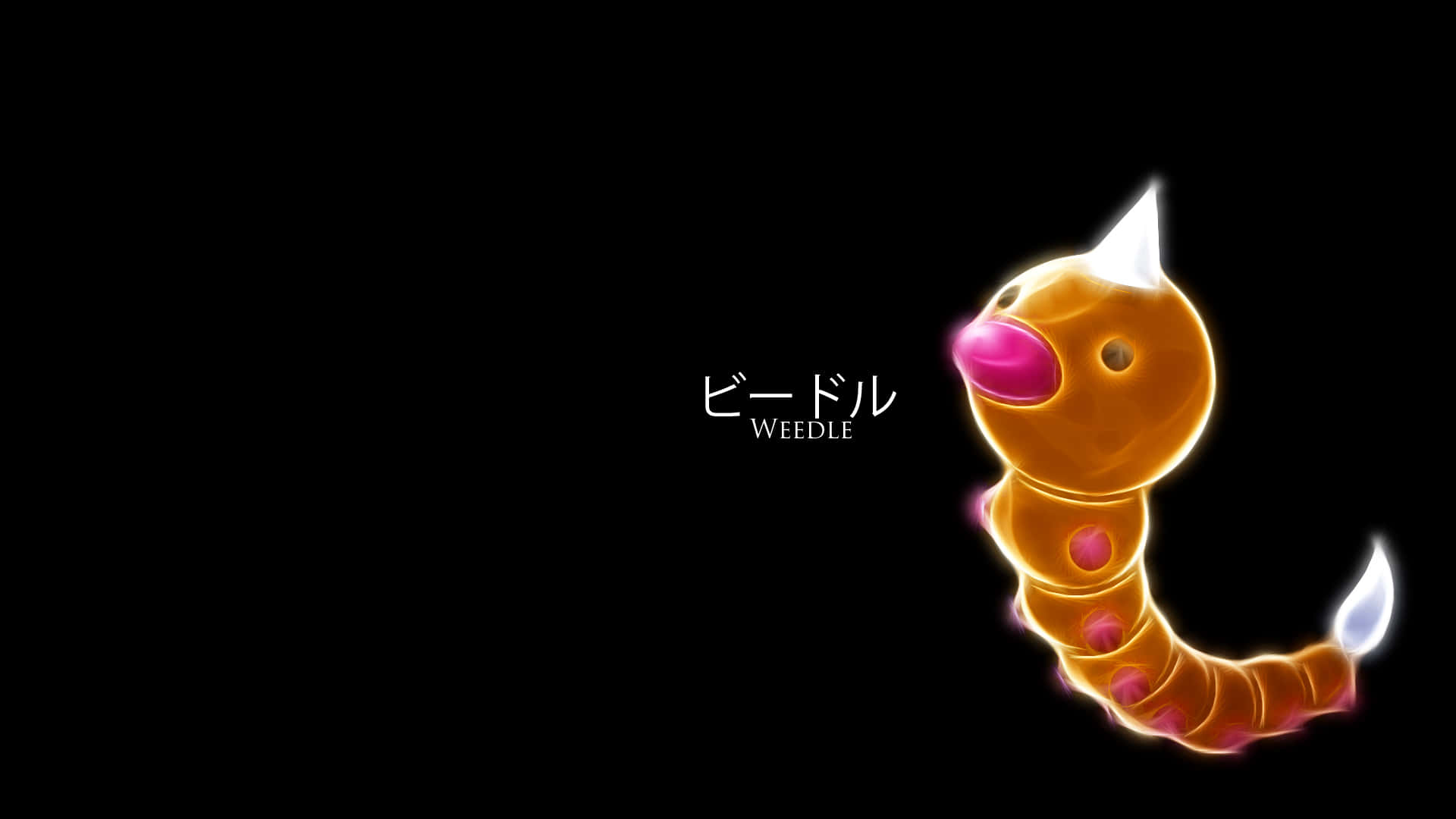 Glowing Weedle, orange caterpillar-like, pink spots, Full HD Desktop Wallpaper