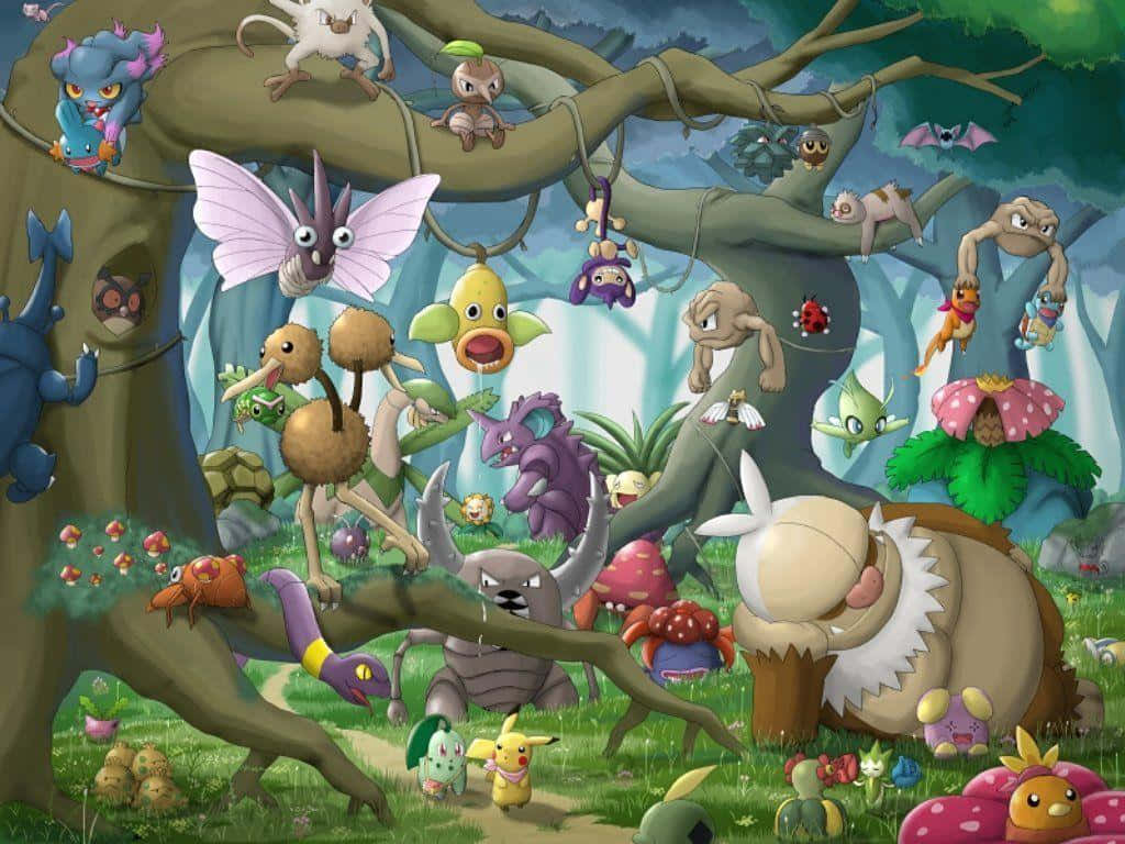 Weedle, fantasy forest, giant tree branches, SD Desktop Wallpaper