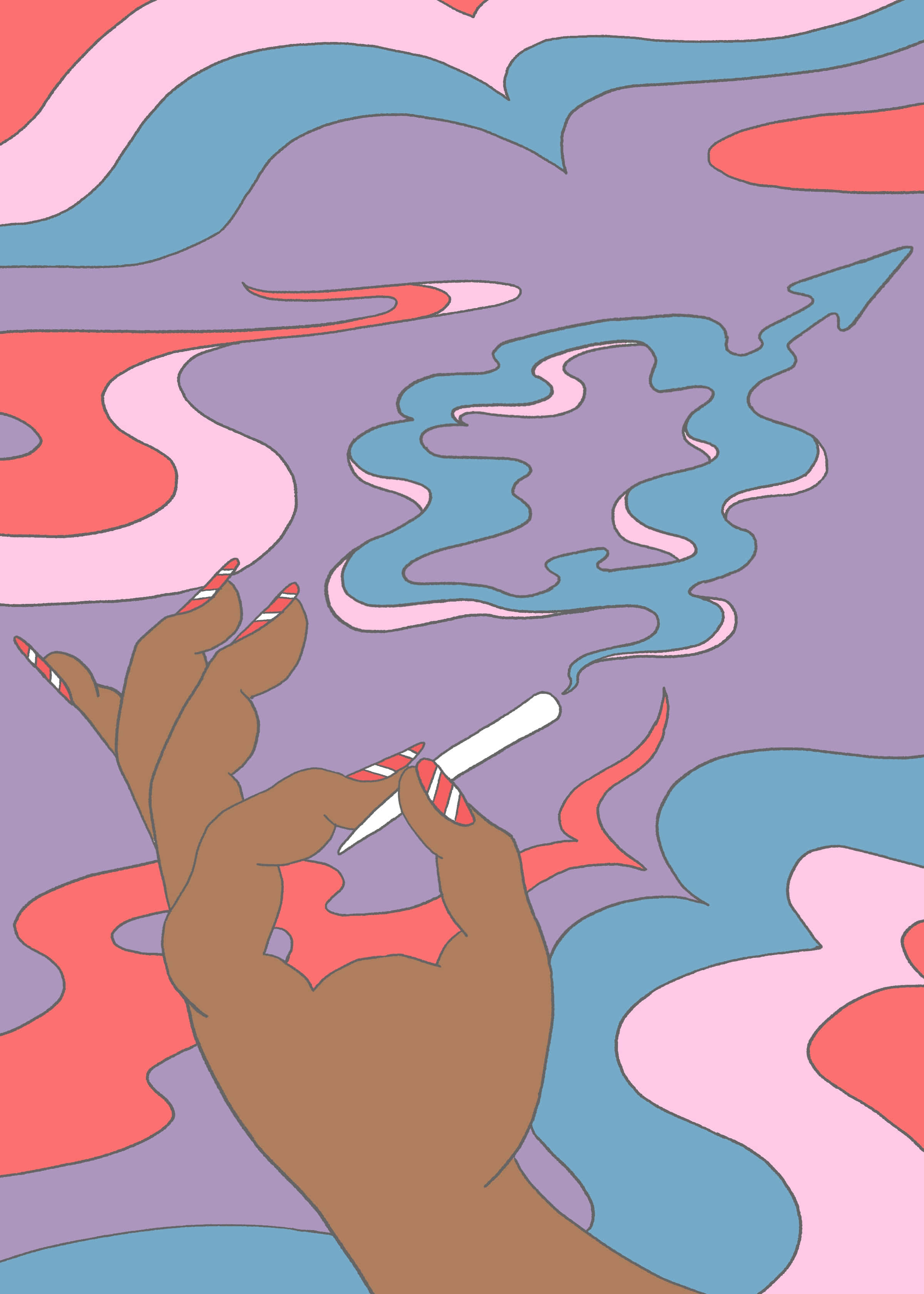 weed blunt, red and white striped nails, pink blue and purple, 2K Phone Wallpaper
