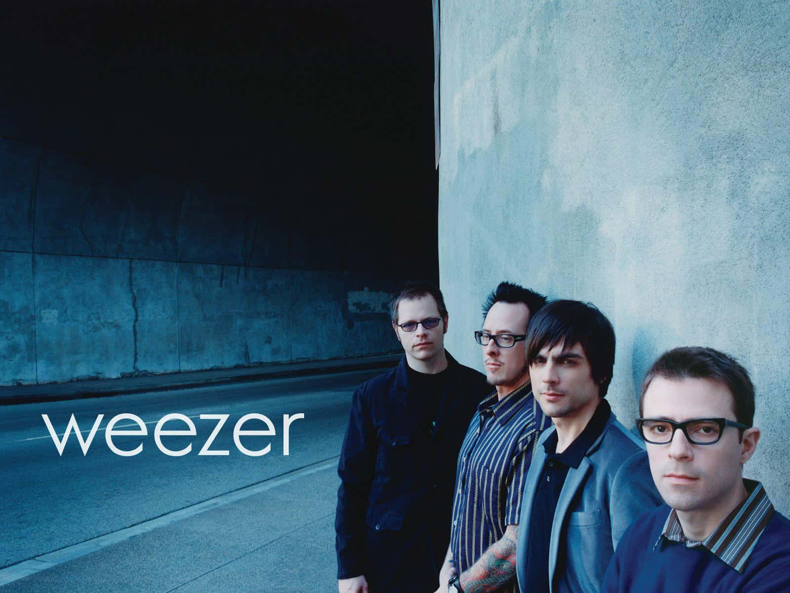Weezer, glasses, textured blue wall, HD Desktop Wallpaper
