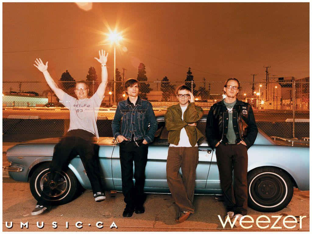 Weezer, nighttime, car photoshoot, SD Desktop Wallpaper