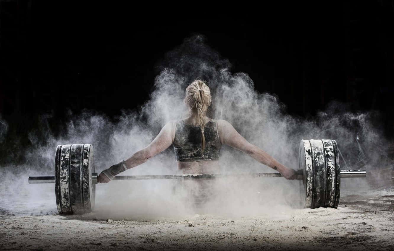 female weightlifter, barbell, white chalk dust, HD Desktop Wallpaper