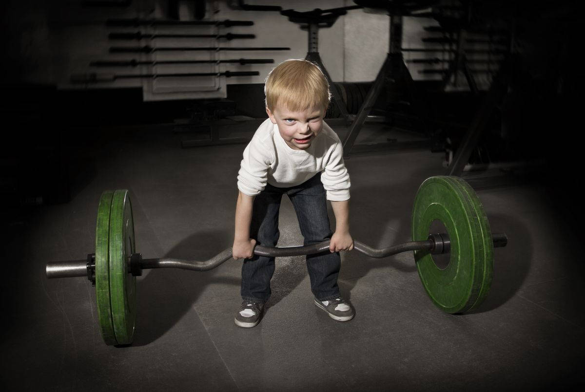 young boy, blonde hair, heavy barbell, SD Desktop Wallpaper