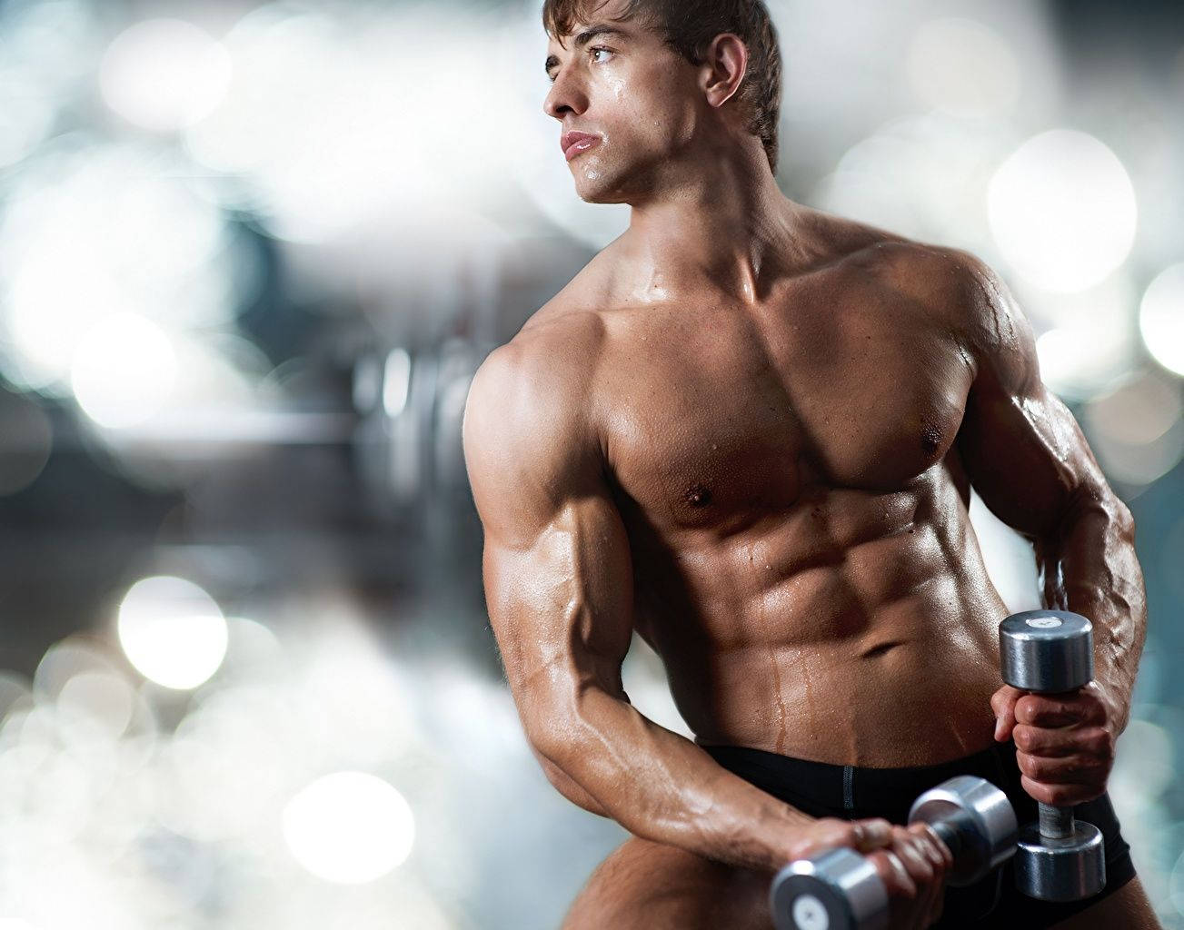muscular man, defined abs, glistening skin, HD Desktop Wallpaper