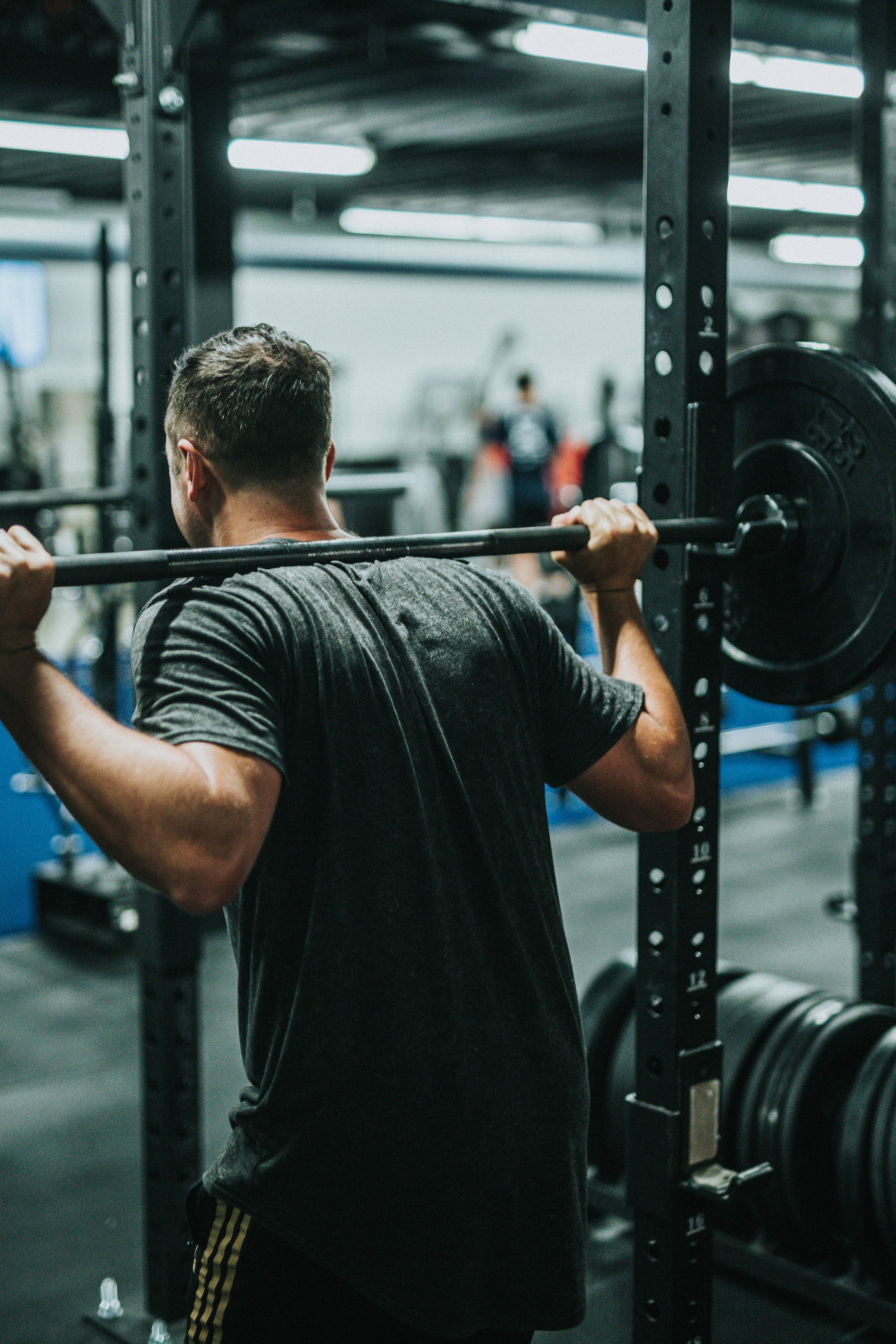 barbell, gym, industrial lighting, 5K Phone Wallpaper