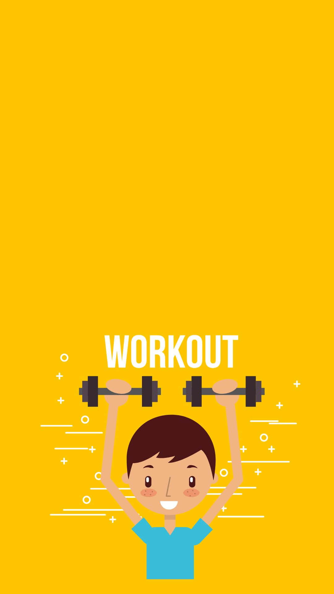 handsome boy cartoon, lifting weights, bright yellow background, Full HD Phone Wallpaper