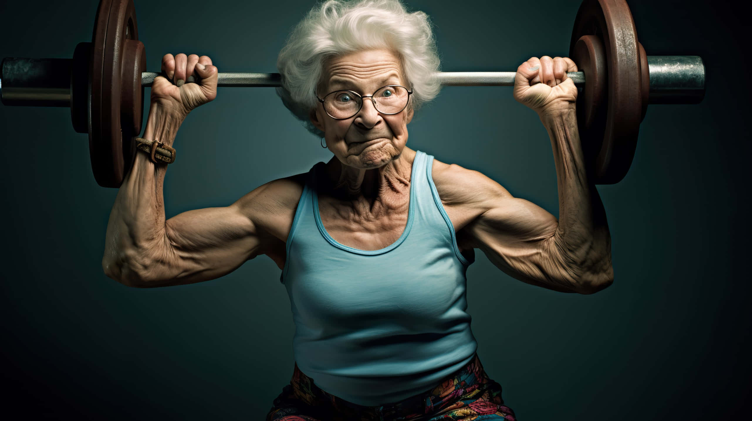 strong grandma, white hair, glasses, 2K Desktop Wallpaper