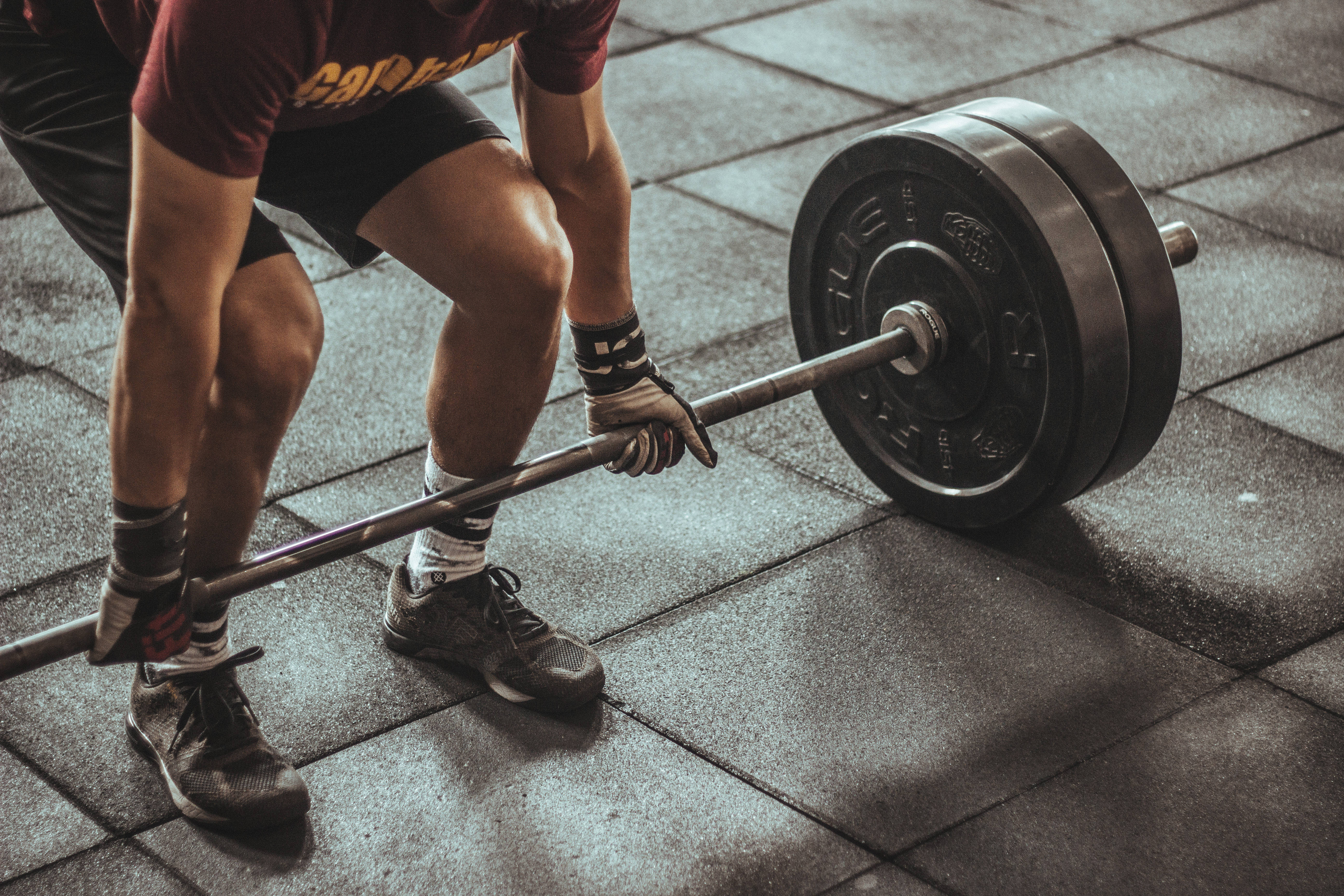 gym, tiled floor, barbell, 5K Desktop Wallpaper